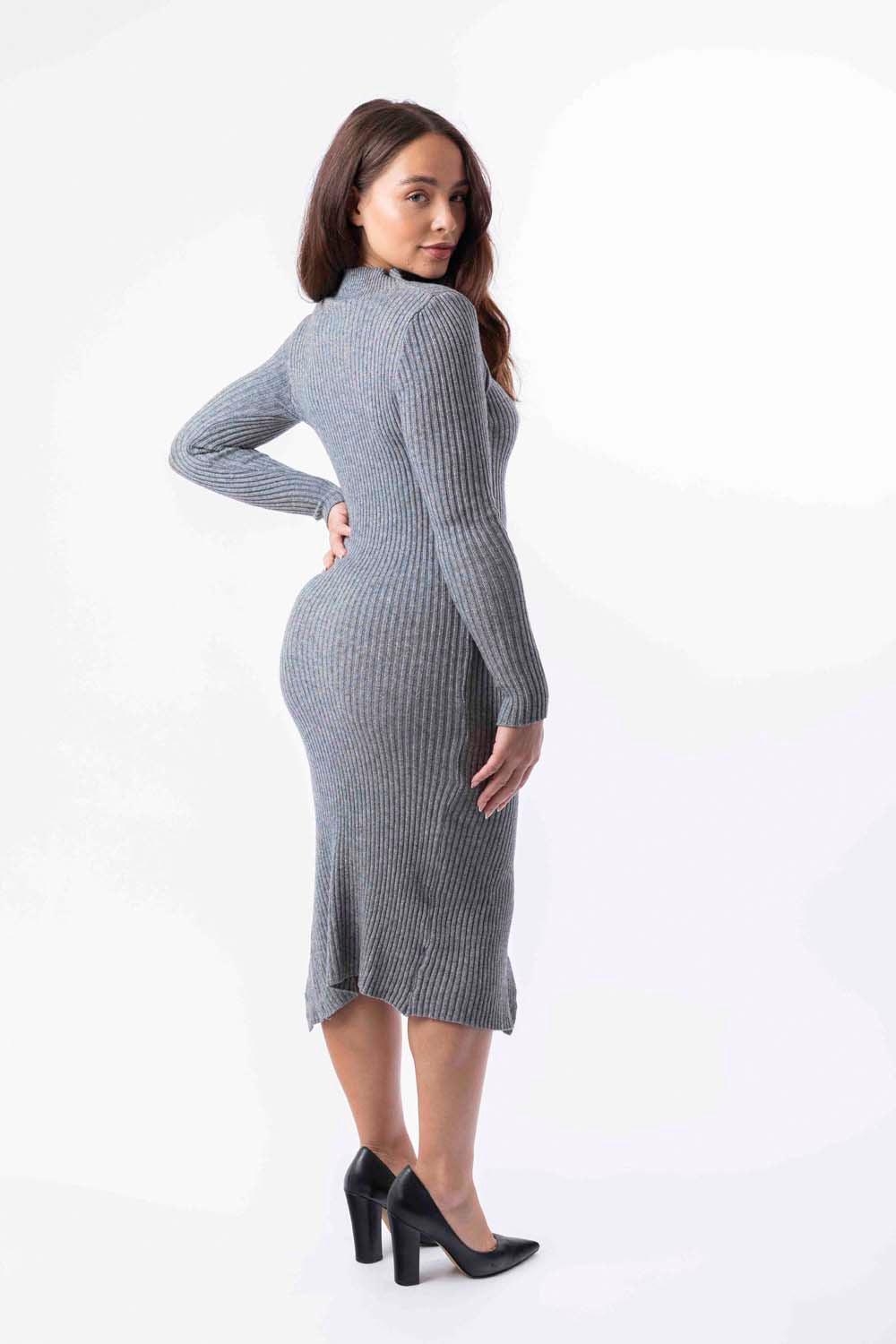 Cut Out Detail High Neck Knitted Midi Dress