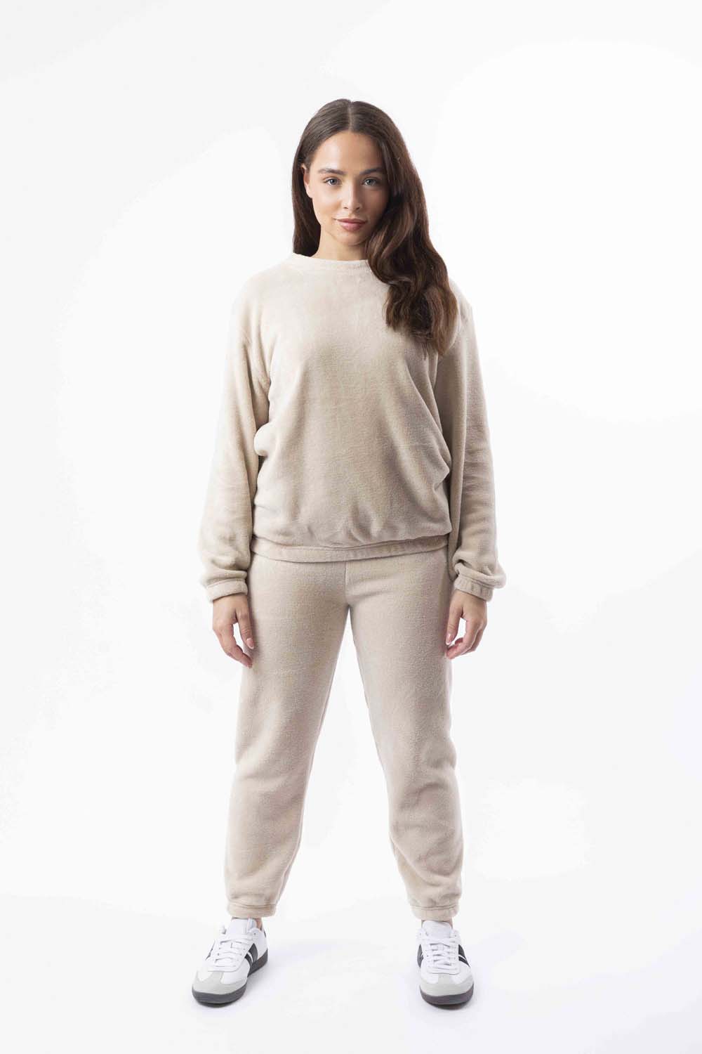 Soft Fleece Crew Neck Elasticated Hem Sweatshirt And Joggers Teddy Lounge Set