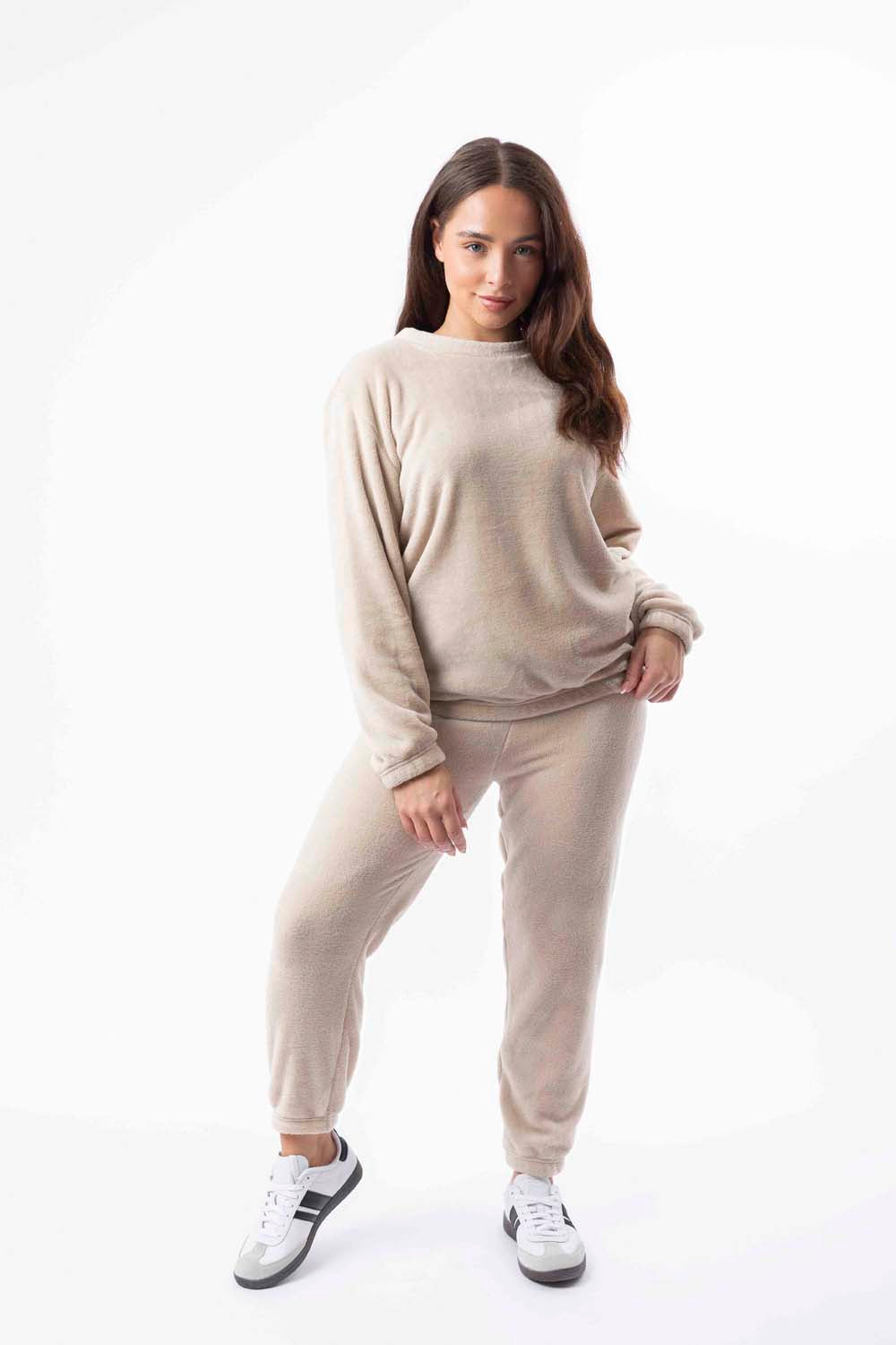 Soft Fleece Crew Neck Elasticated Hem Sweatshirt And Joggers Teddy Lounge Set