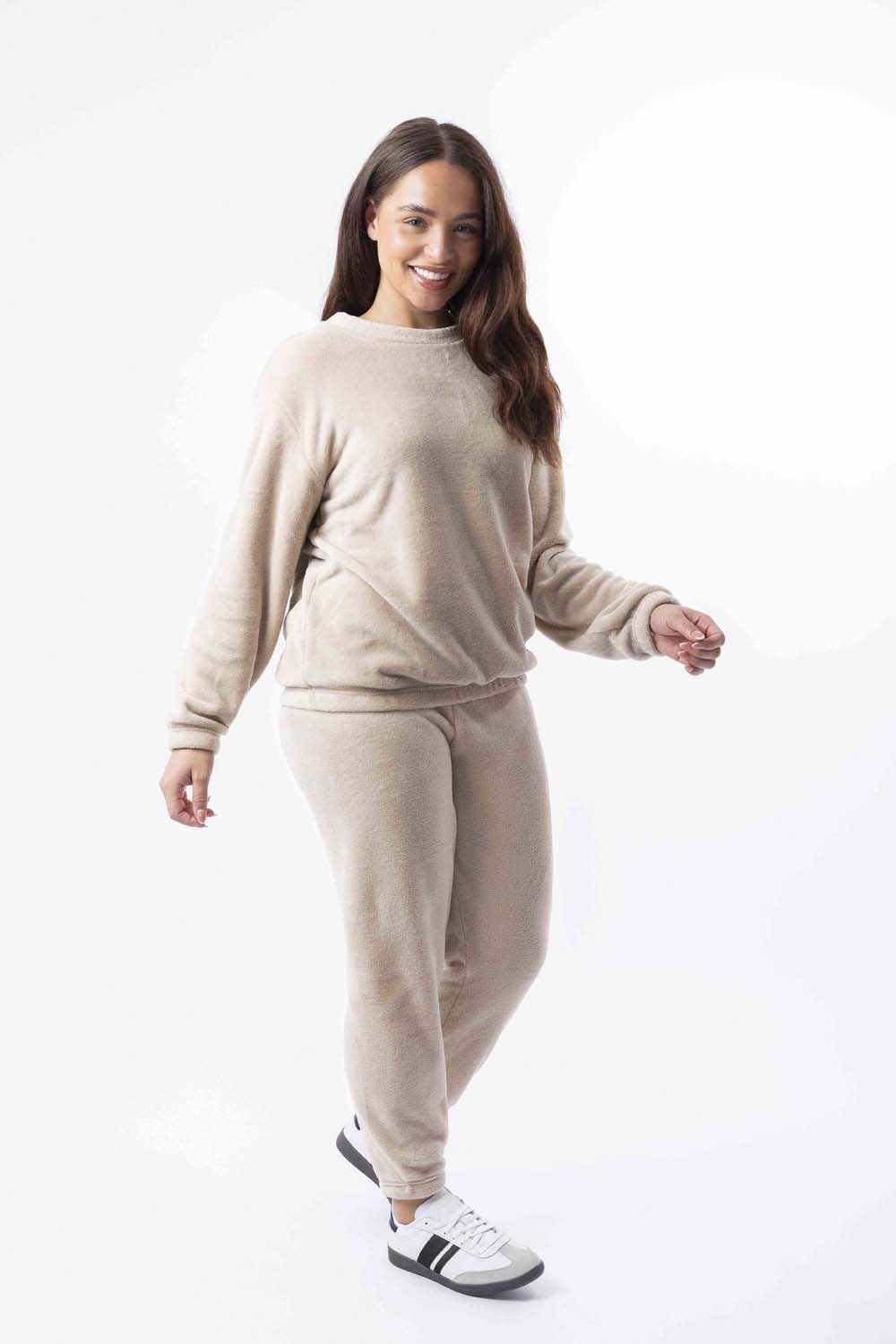 Soft Fleece Crew Neck Elasticated Hem Sweatshirt And Joggers Teddy Lounge Set