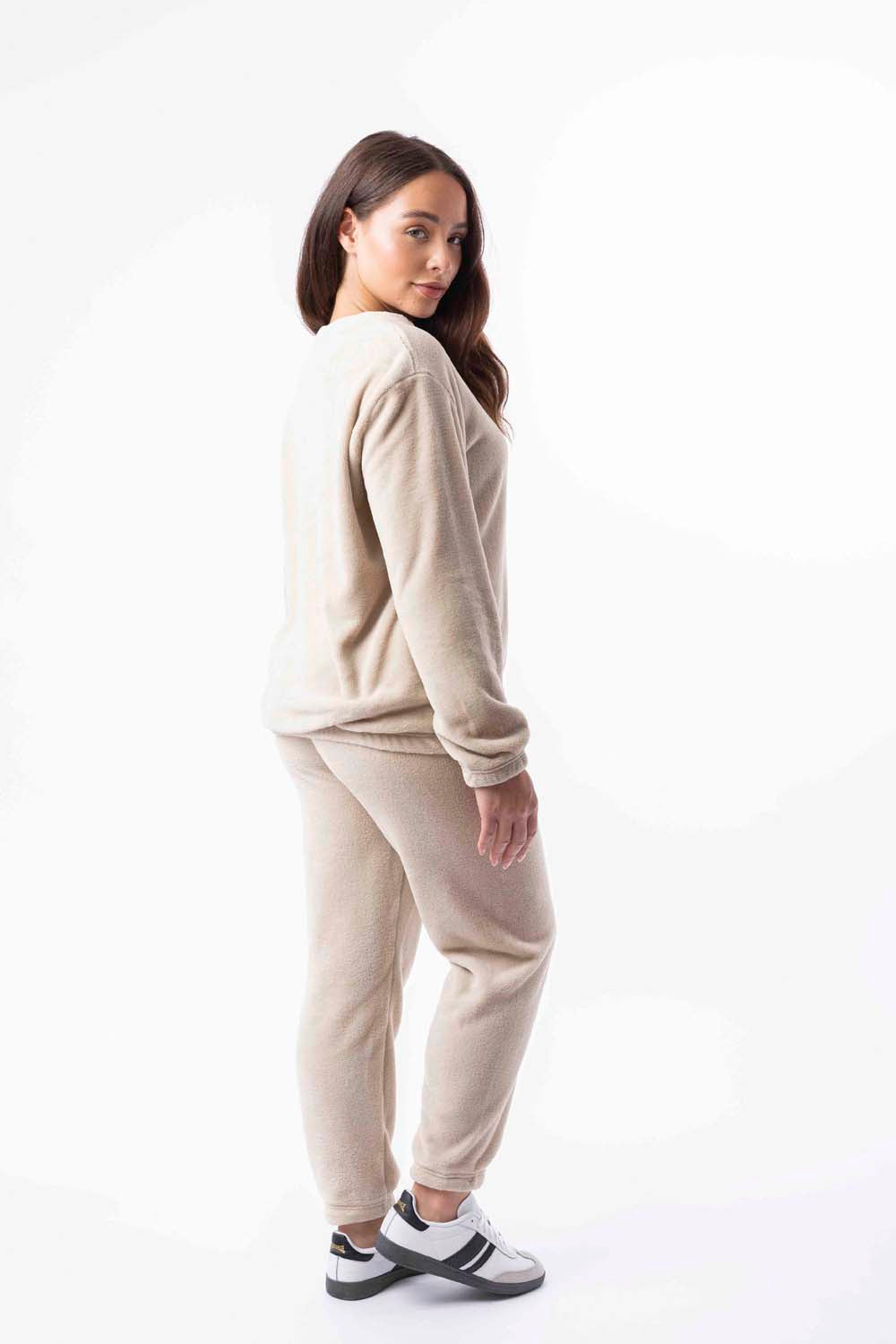 Soft Fleece Crew Neck Elasticated Hem Sweatshirt And Joggers Teddy Lounge Set