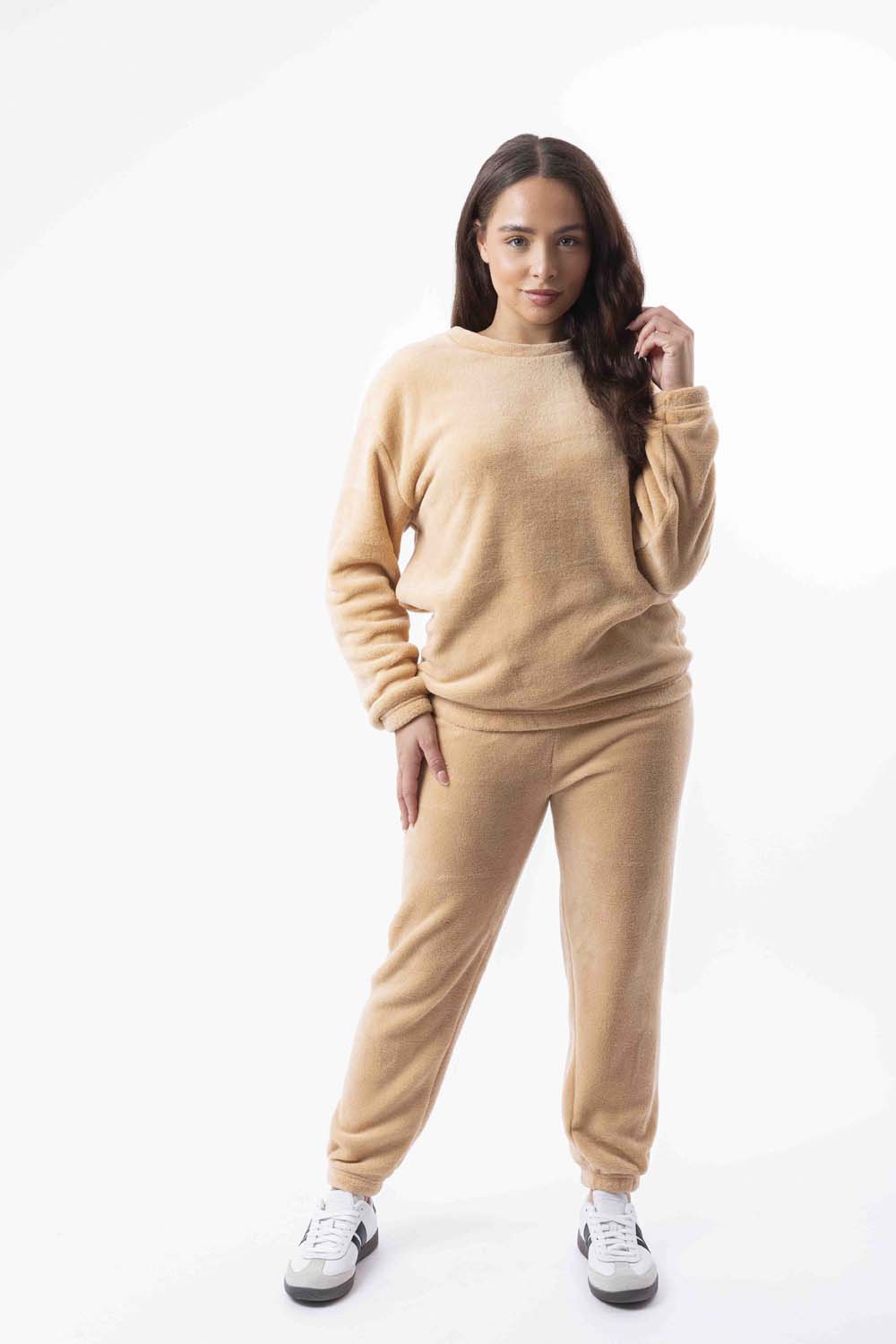 Soft Fleece Crew Neck Elasticated Hem Sweatshirt And Joggers Teddy Lounge Set