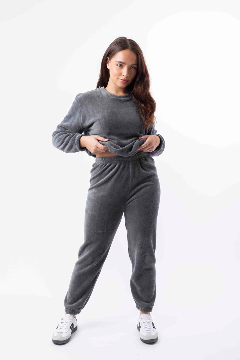 Soft Fleece Crew Neck Elasticated Hem Sweatshirt And Joggers Teddy Lounge Set