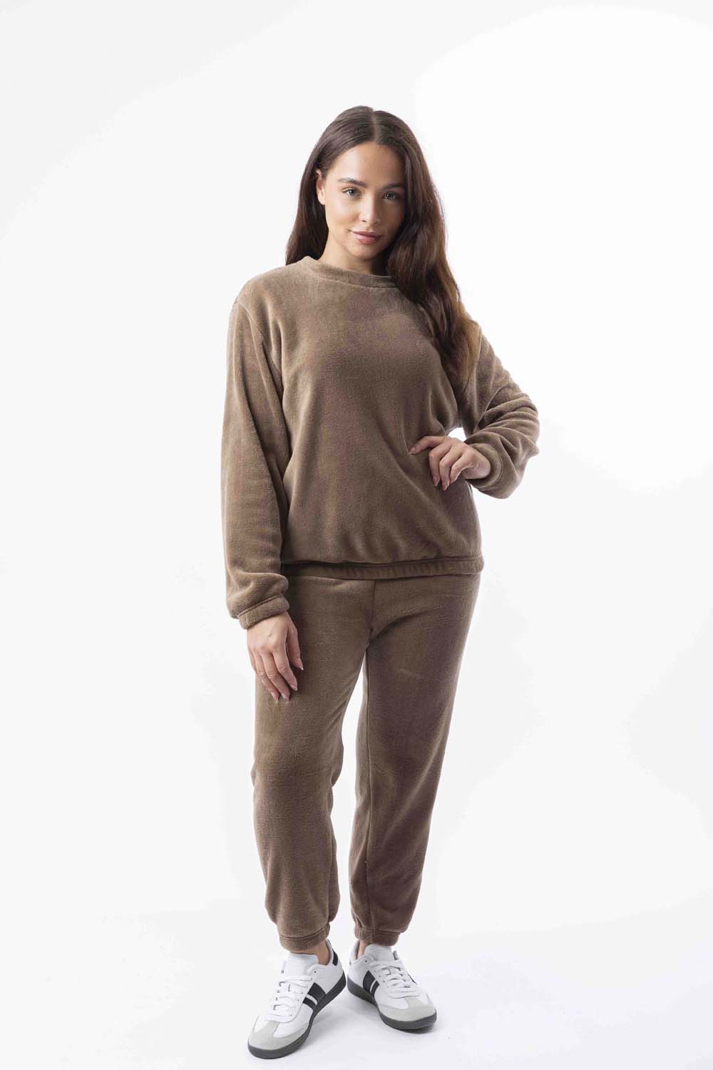 Soft Fleece Crew Neck Elasticated Hem Sweatshirt And Joggers Teddy Lounge Set