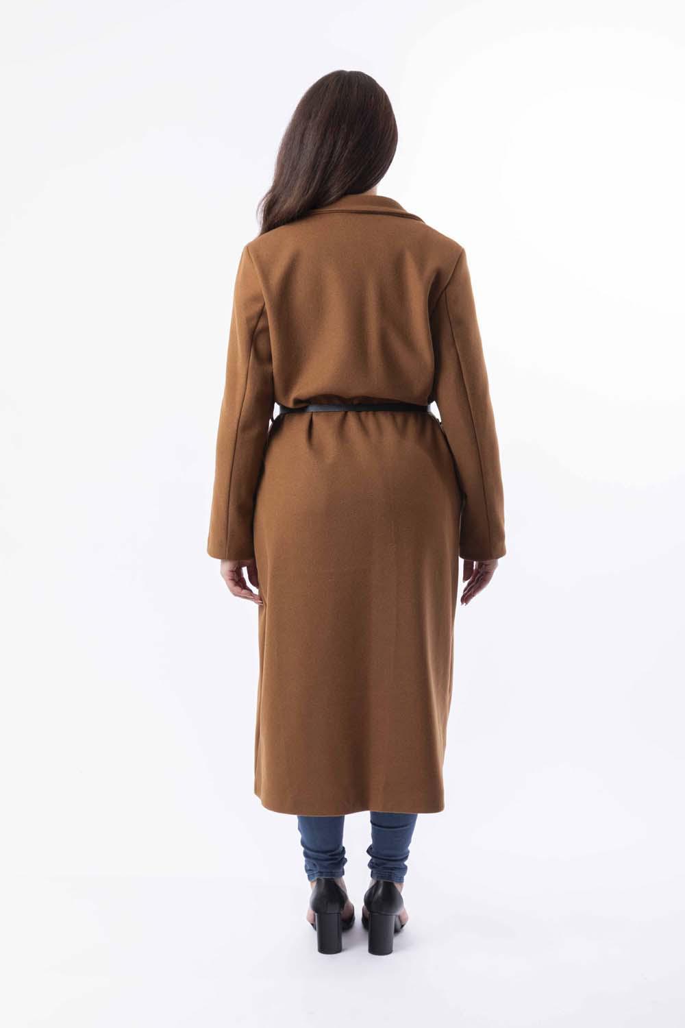 Loose Fit Circle Belt Soft Long Button Down A-Line Lapel Coat