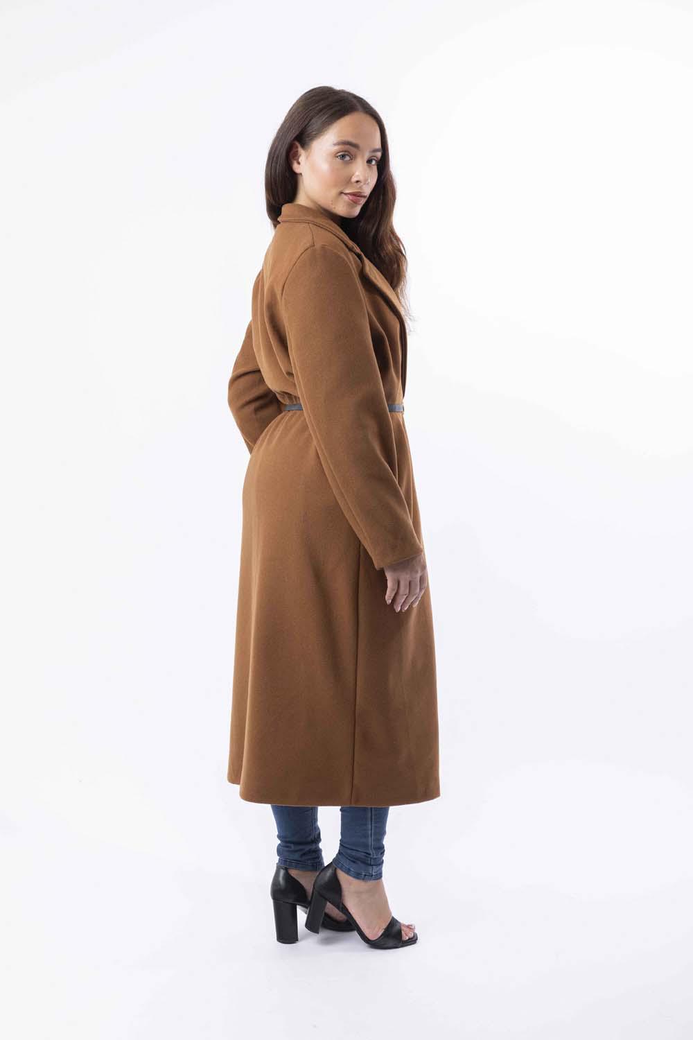 Loose Fit Circle Belt Soft Long Button Down A-Line Lapel Coat