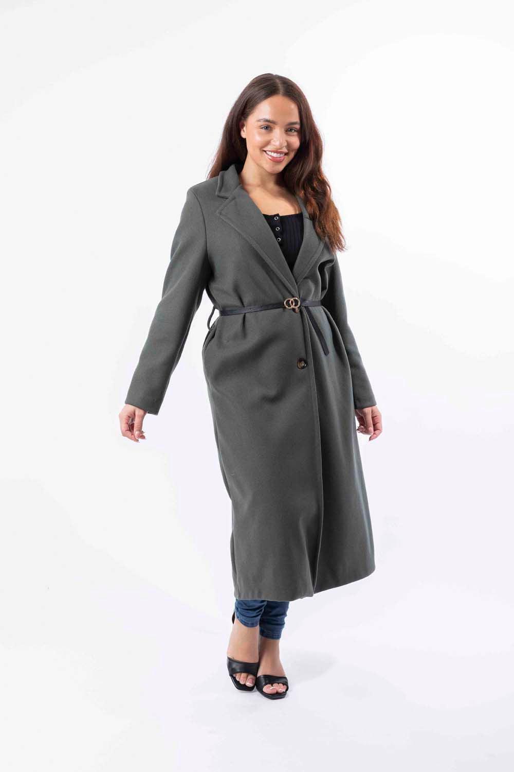 Loose Fit Circle Belt Soft Long Button Down A-Line Lapel Coat