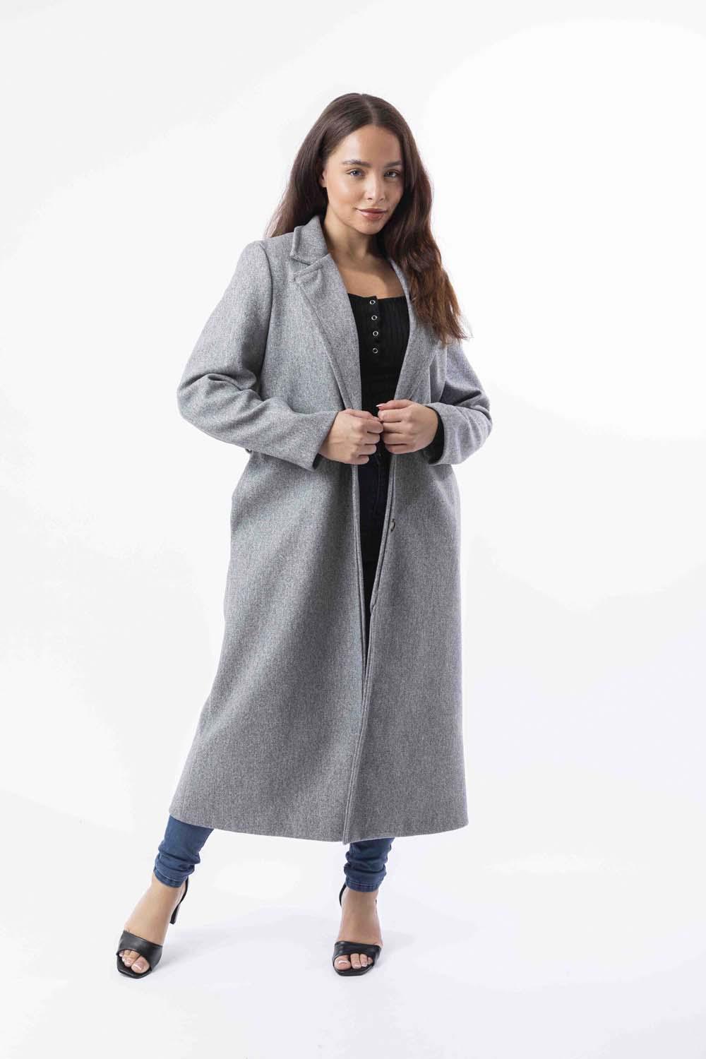 Loose Fit Circle Belt Soft Long Button Down A-Line Lapel Coat