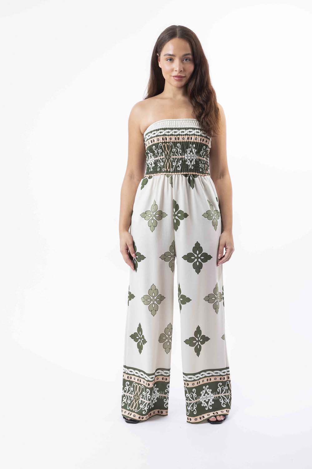 Strapless Printed Wide Leg Summer Jumpsuit