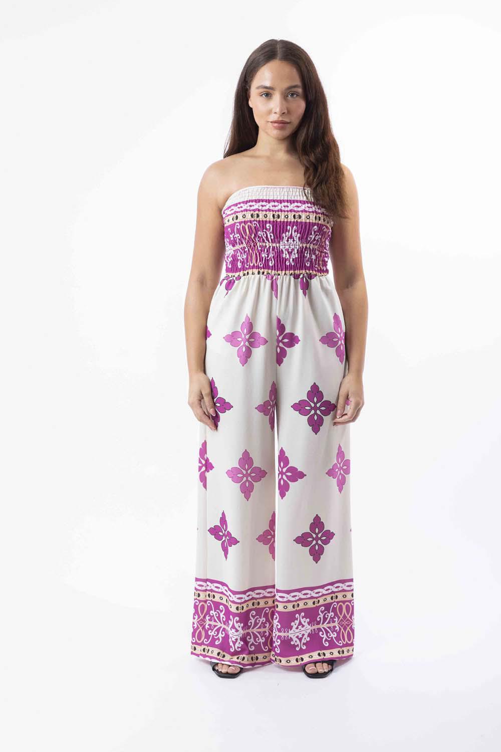 Strapless Printed Wide Leg Summer Jumpsuit