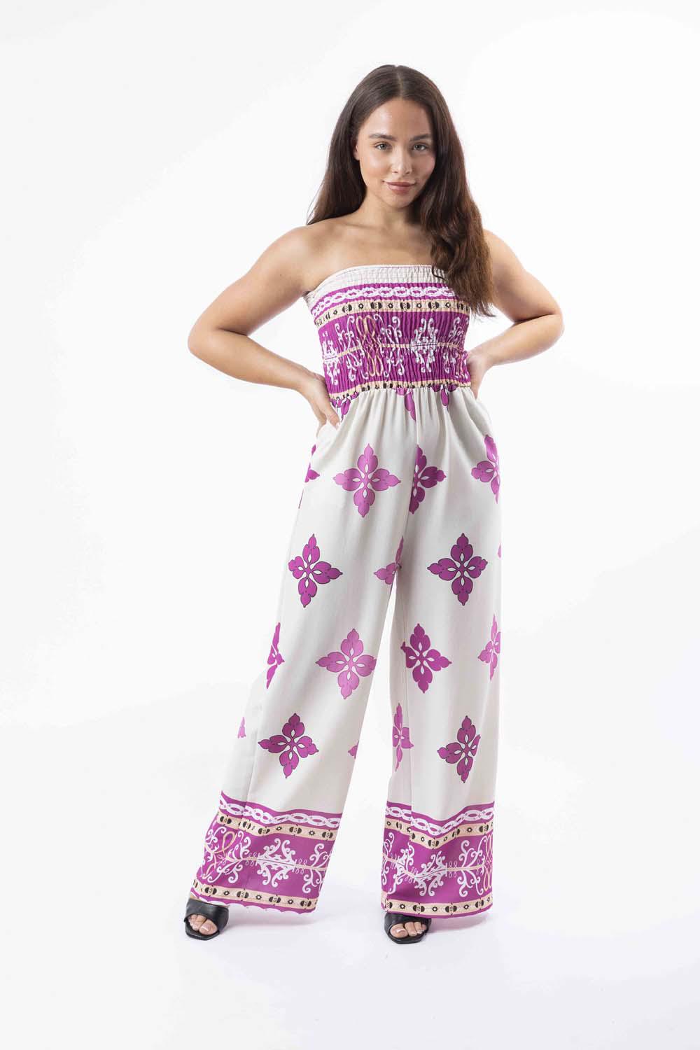 Strapless Printed Wide Leg Summer Jumpsuit