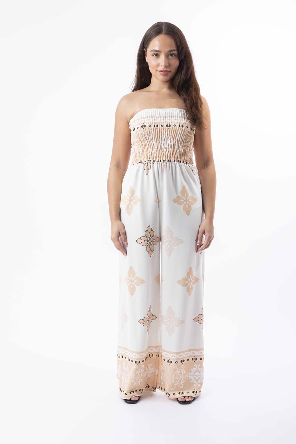 Strapless Printed Wide Leg Summer Jumpsuit