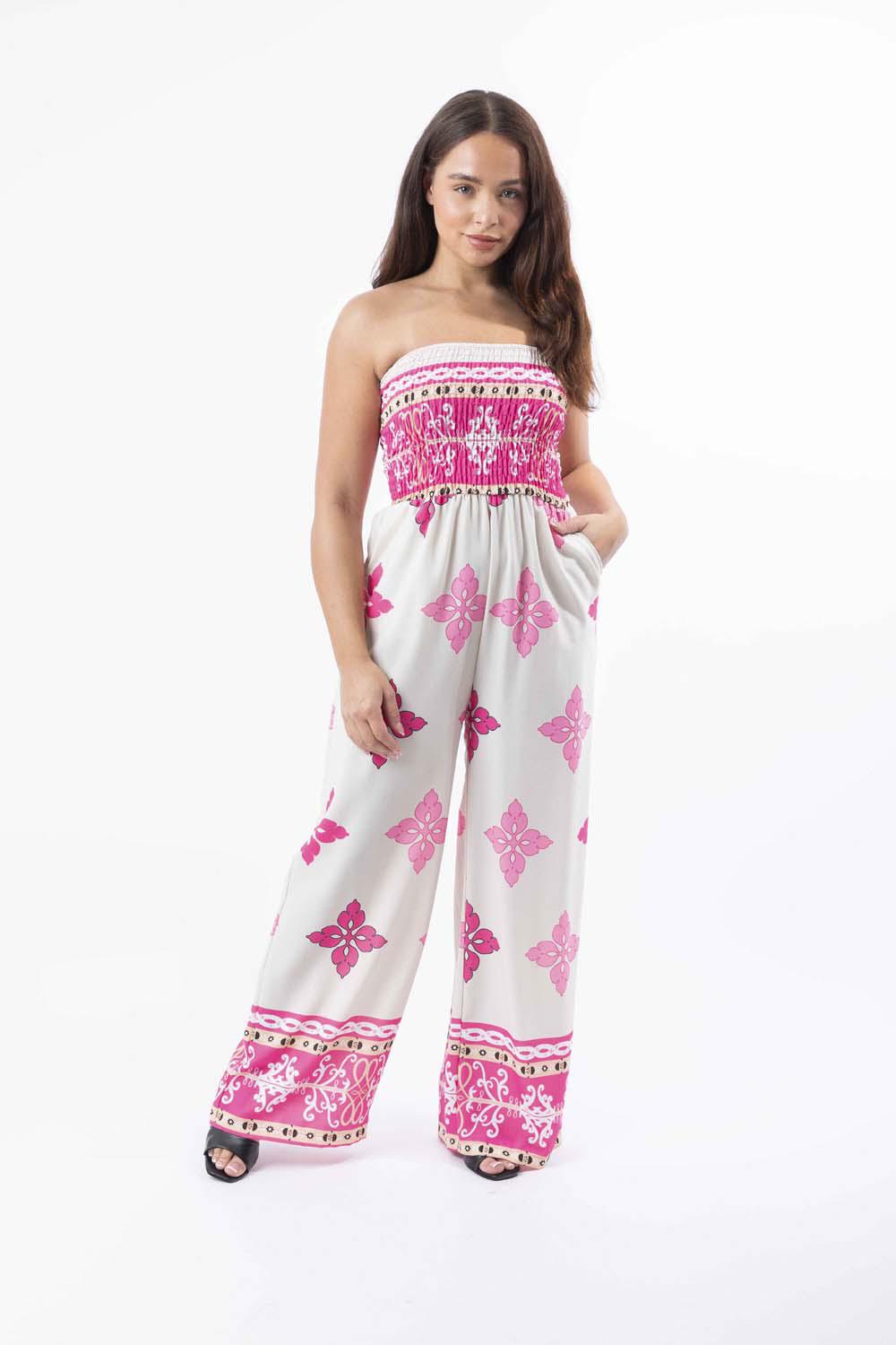 Strapless Printed Wide Leg Summer Jumpsuit