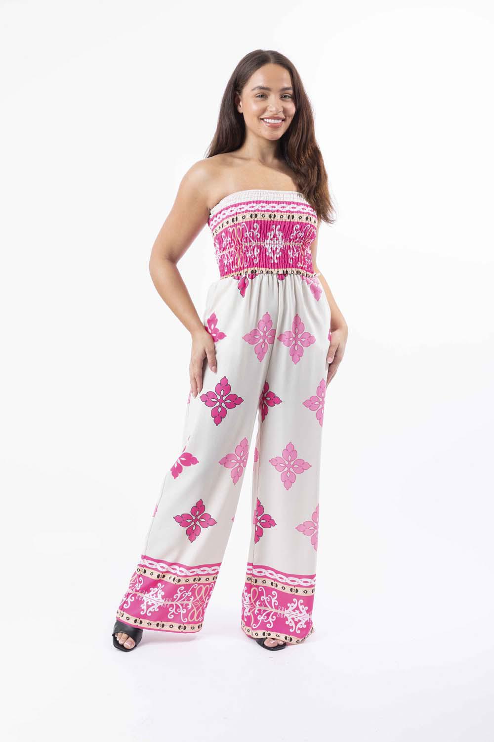 Strapless Printed Wide Leg Summer Jumpsuit