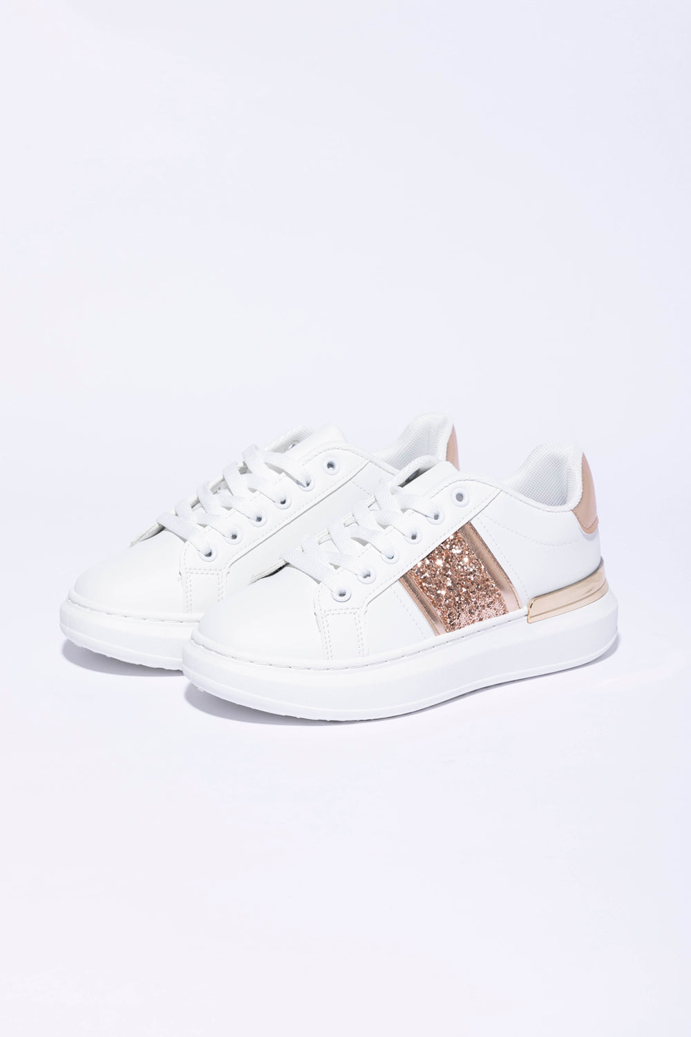 Glitter And Metal Panel Vegan Leather Sneakers