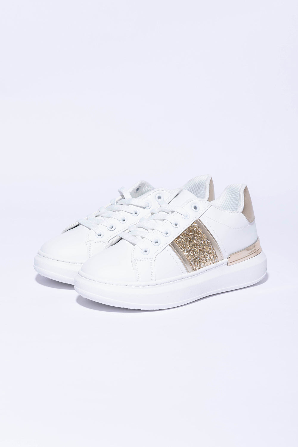 Glitter And Metal Panel Vegan Leather Sneakers