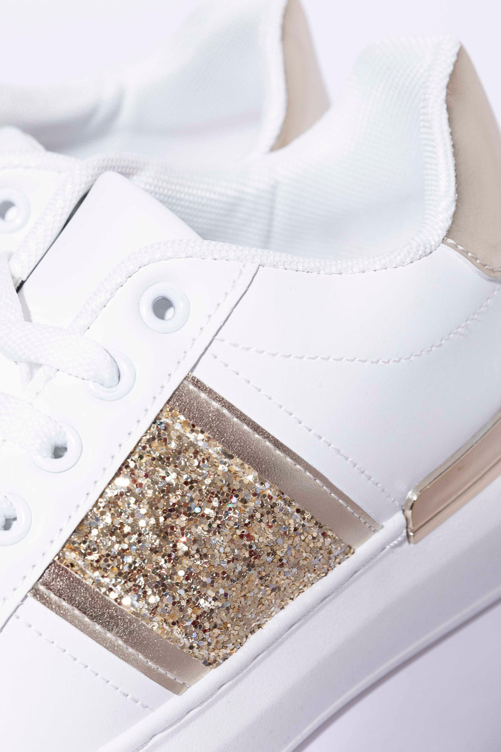 Glitter And Metal Panel Vegan Leather Sneakers