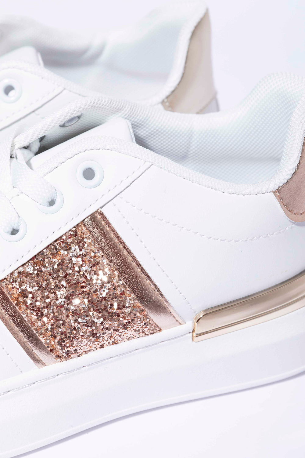 Glitter And Metal Panel Vegan Leather Sneakers