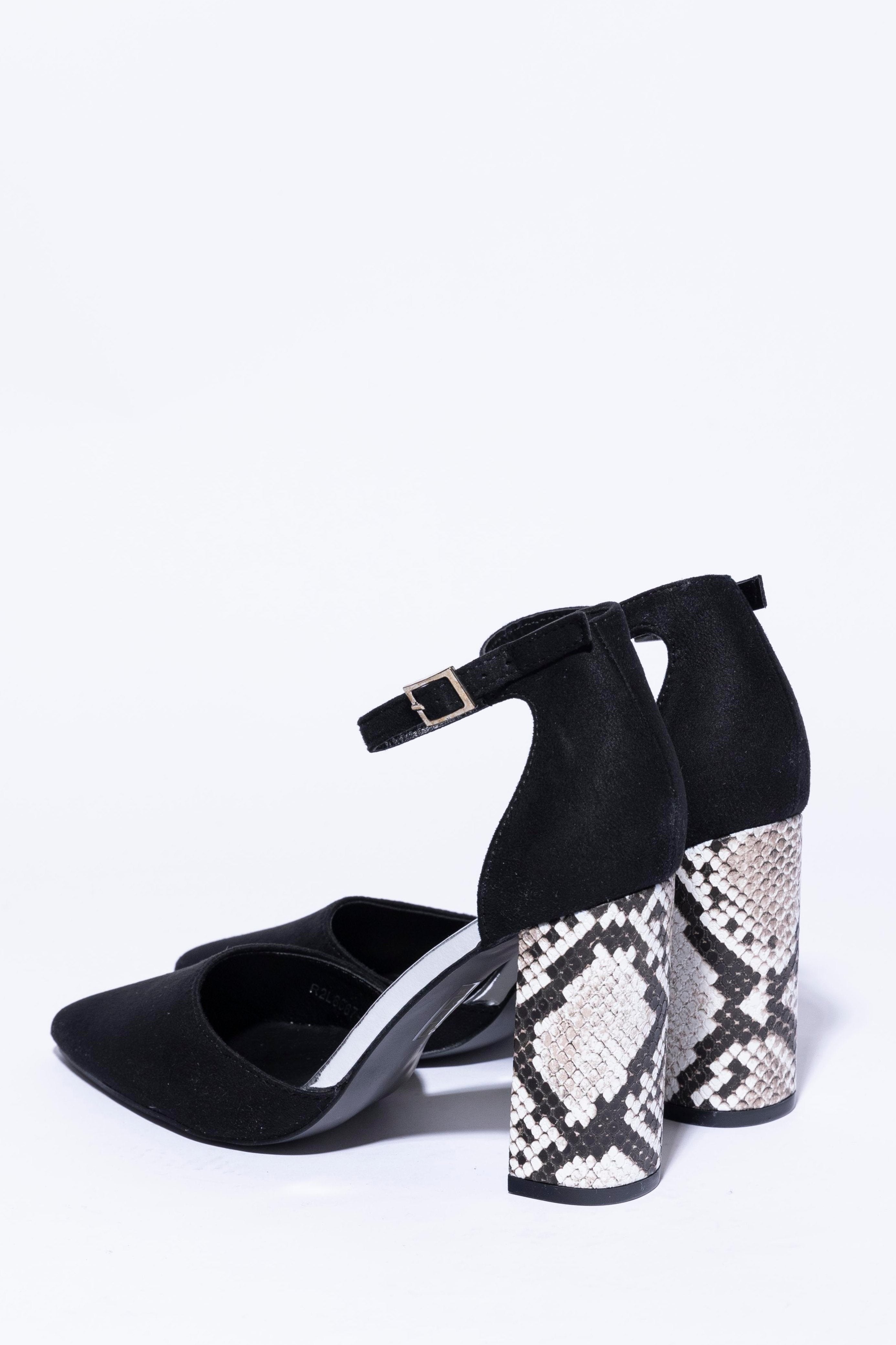 Pointed Toe 4 Inch Snake Print Block Heel Shoes