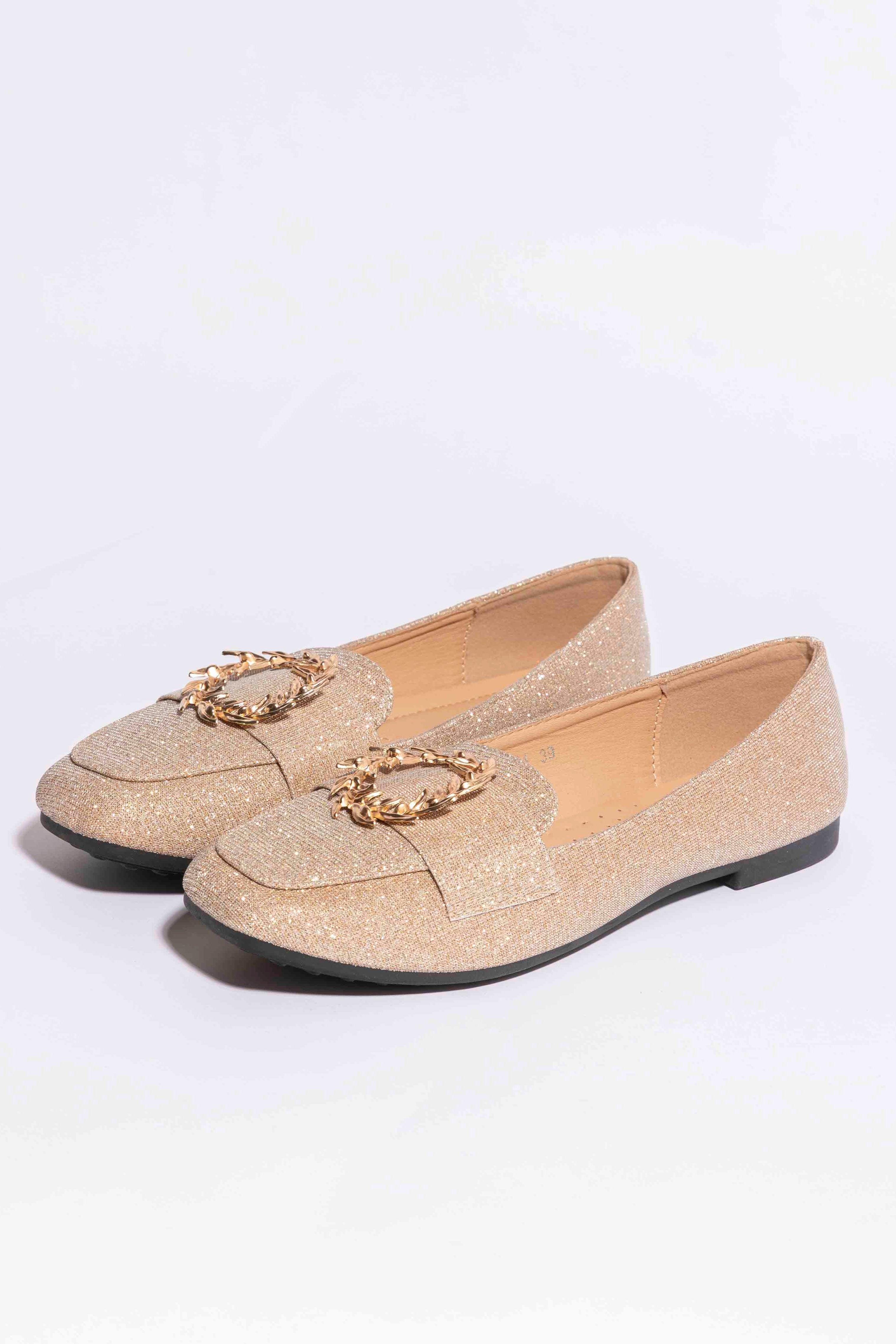 Brooch Buckle Glitter Flat Shoes