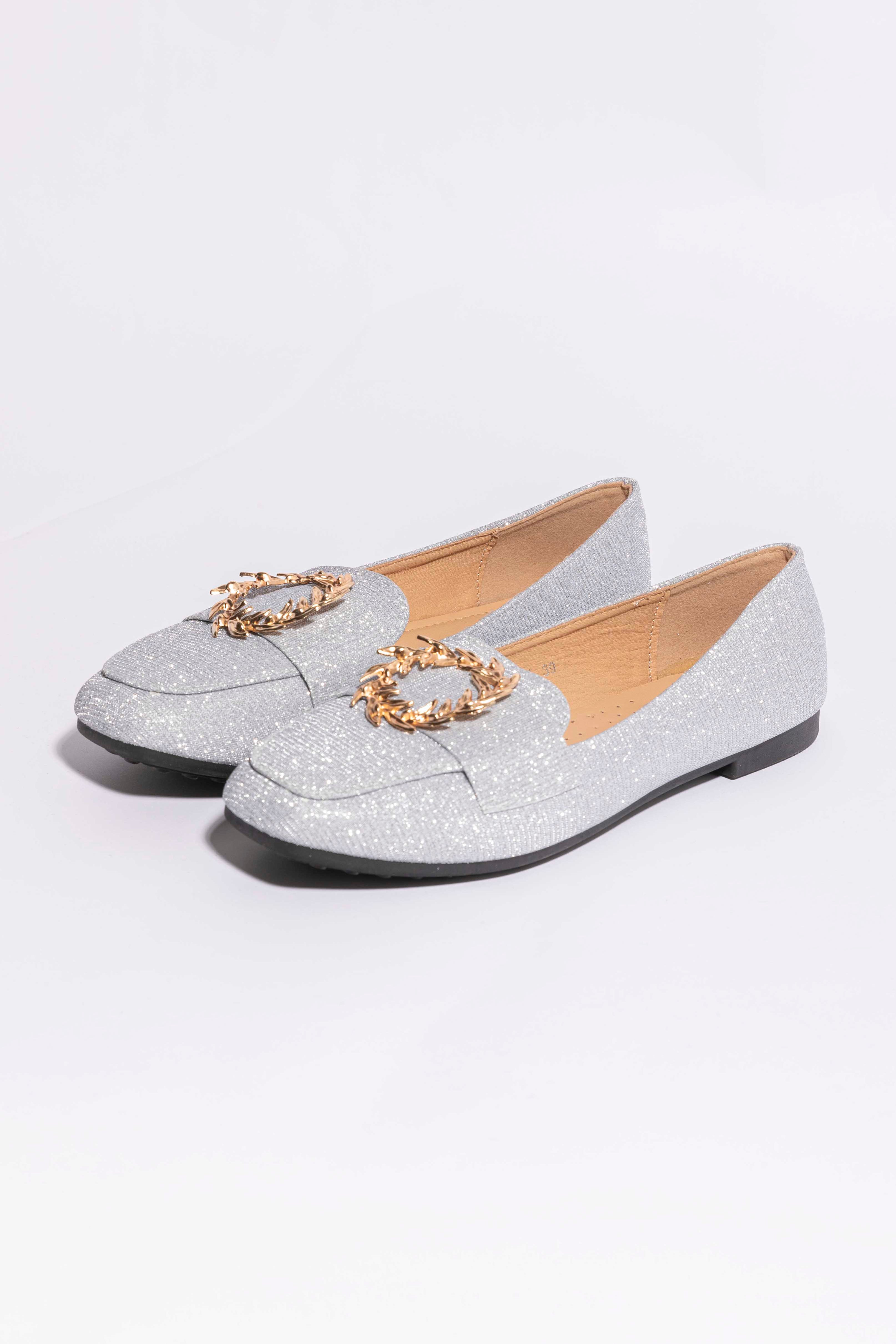 Brooch Buckle Glitter Flat Shoes