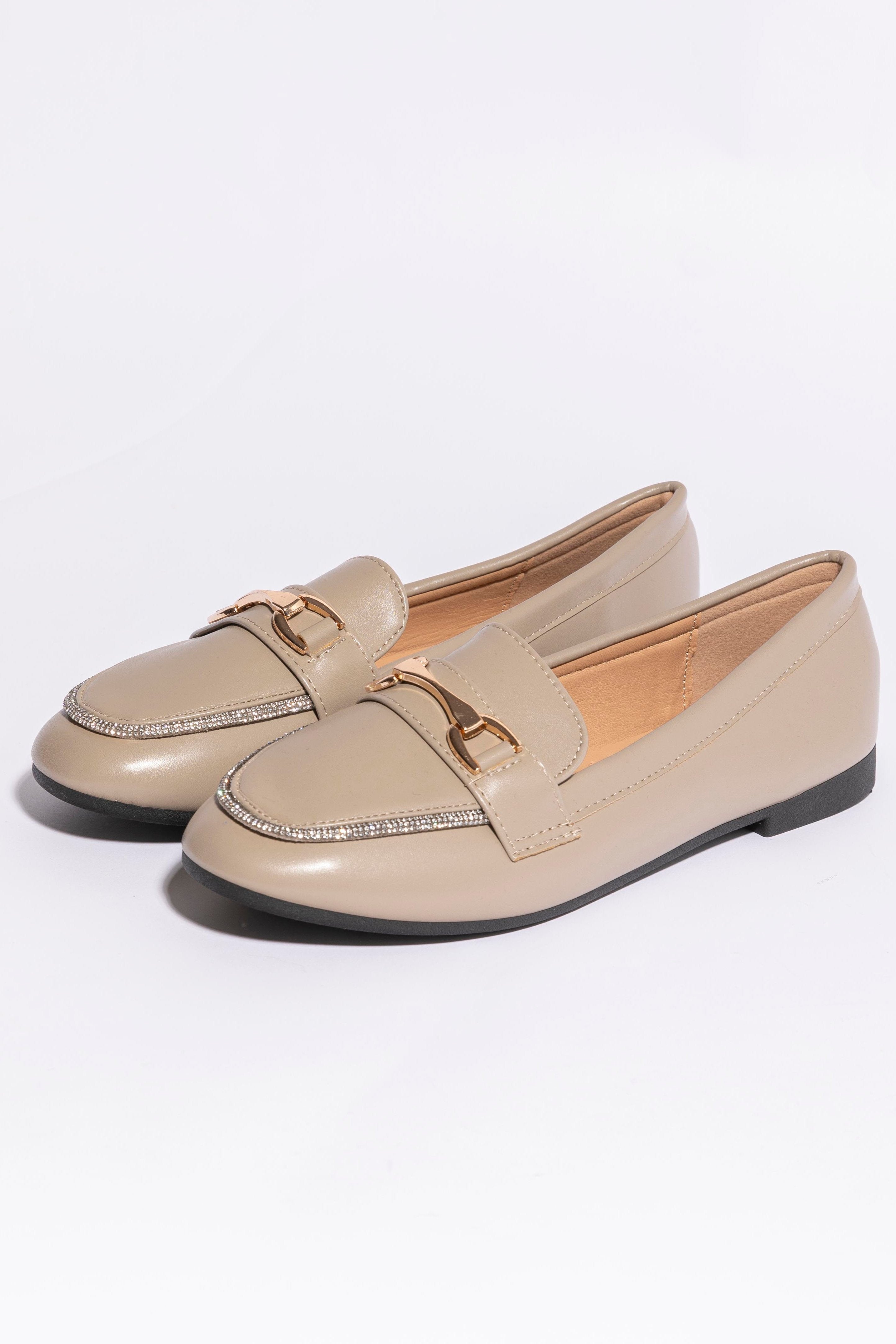 Vegan Leather Encrusted Trim Classic Flat Shoes