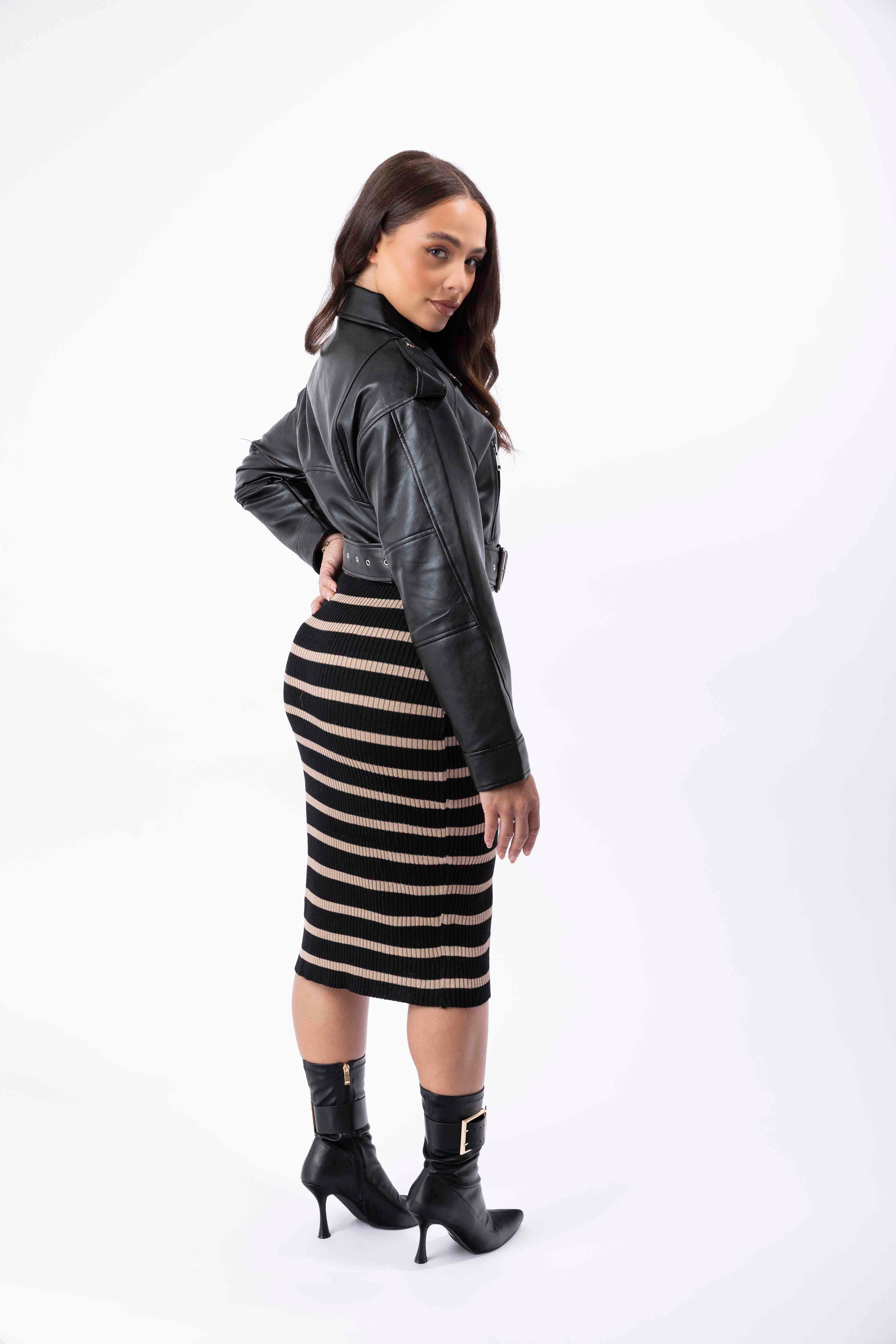 Zip And Popper Detail Belted Biker Jacket