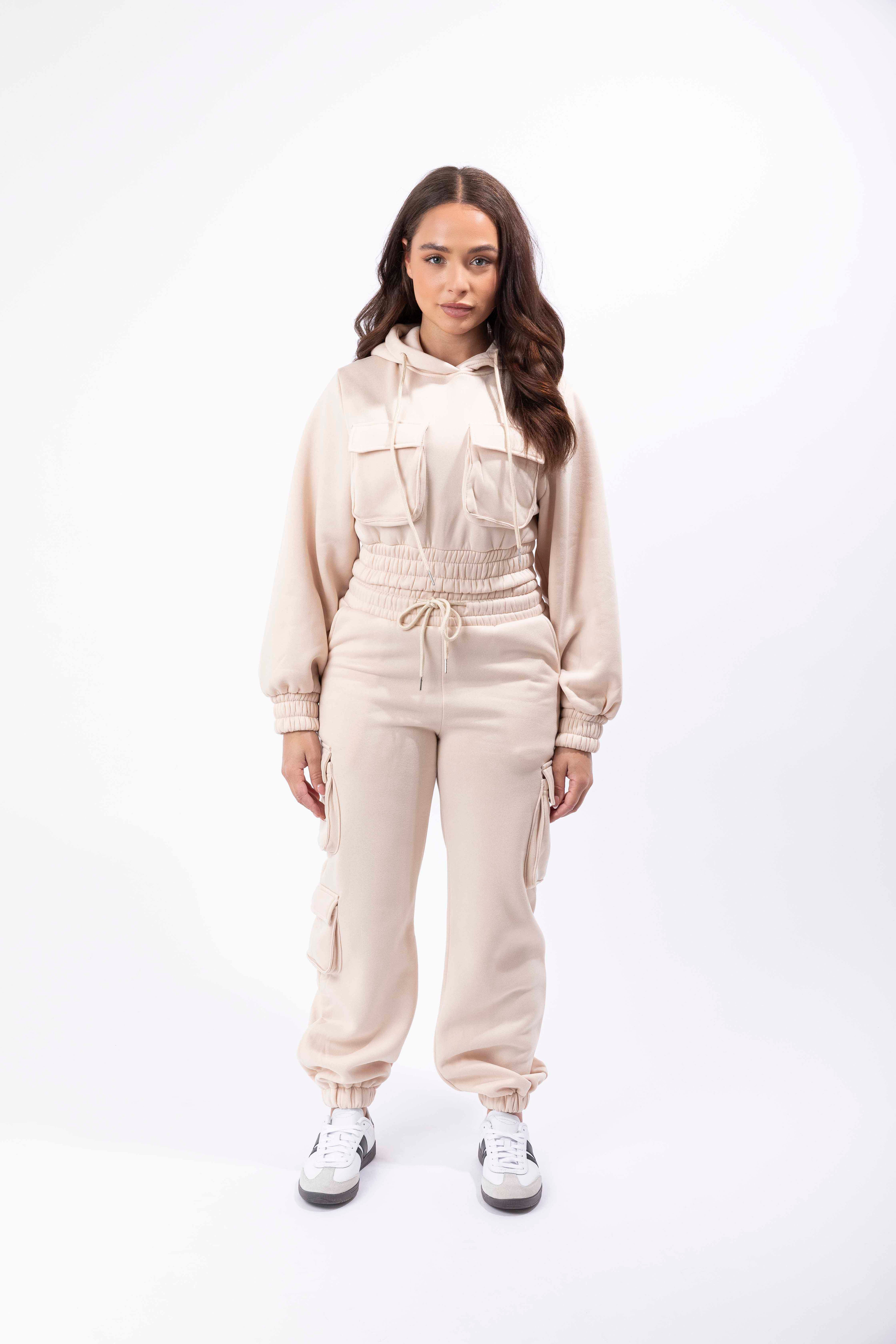 Fleeced Latge Pocket Hoodie And Combat Joggers Tracksuit Set