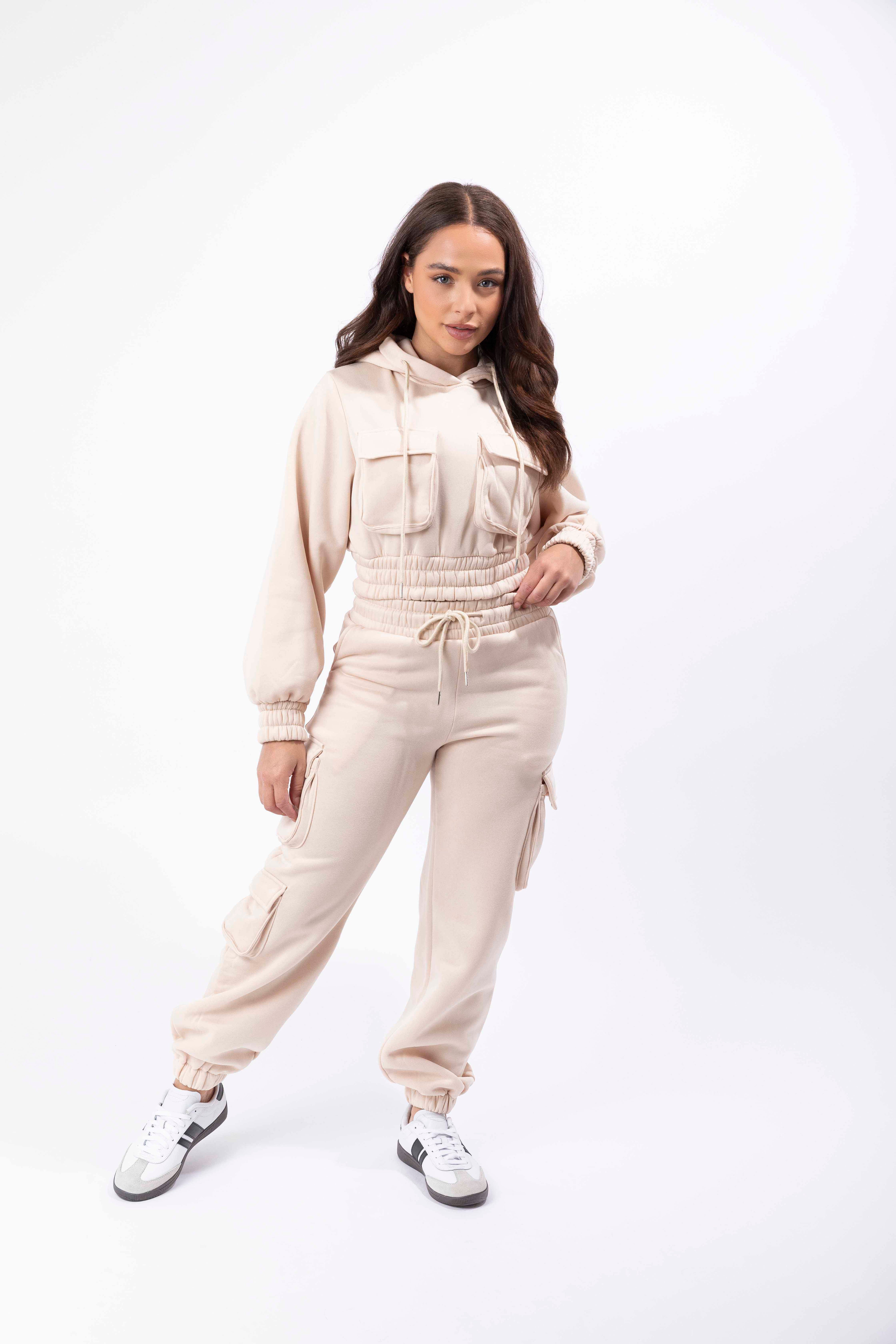 Fleeced Latge Pocket Hoodie And Combat Joggers Tracksuit Set