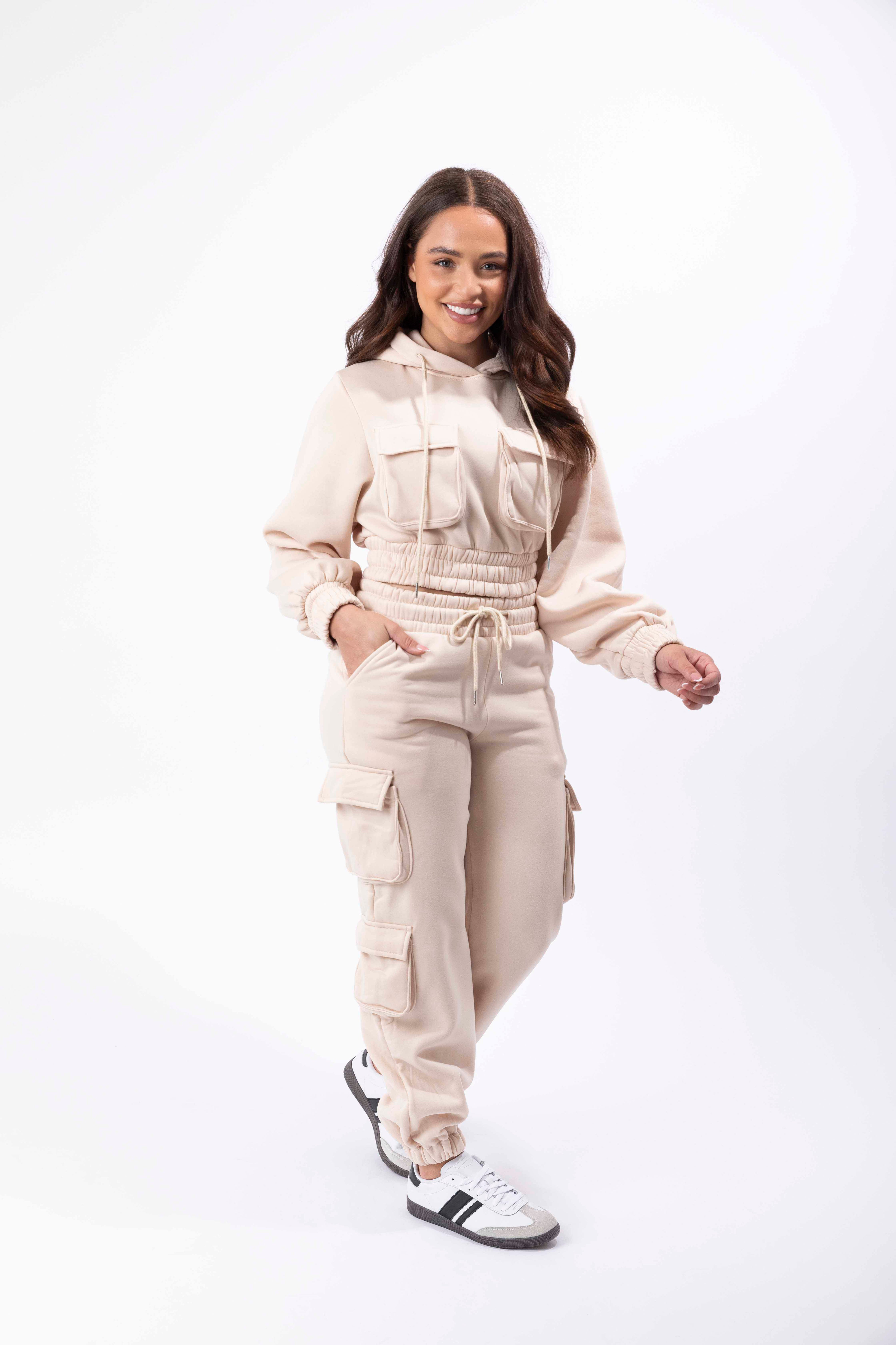 Fleeced Latge Pocket Hoodie And Combat Joggers Tracksuit Set