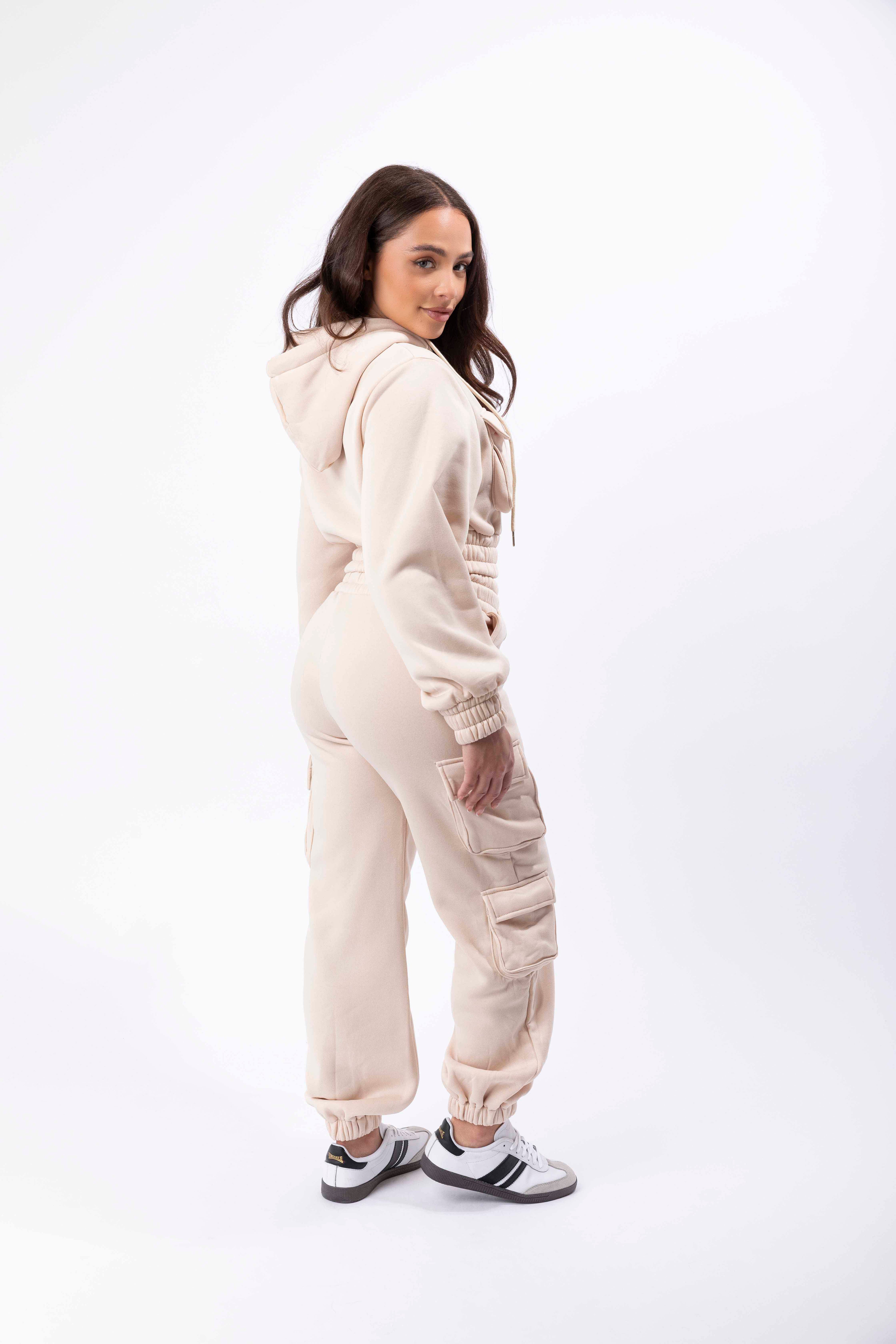 Fleeced Latge Pocket Hoodie And Combat Joggers Tracksuit Set