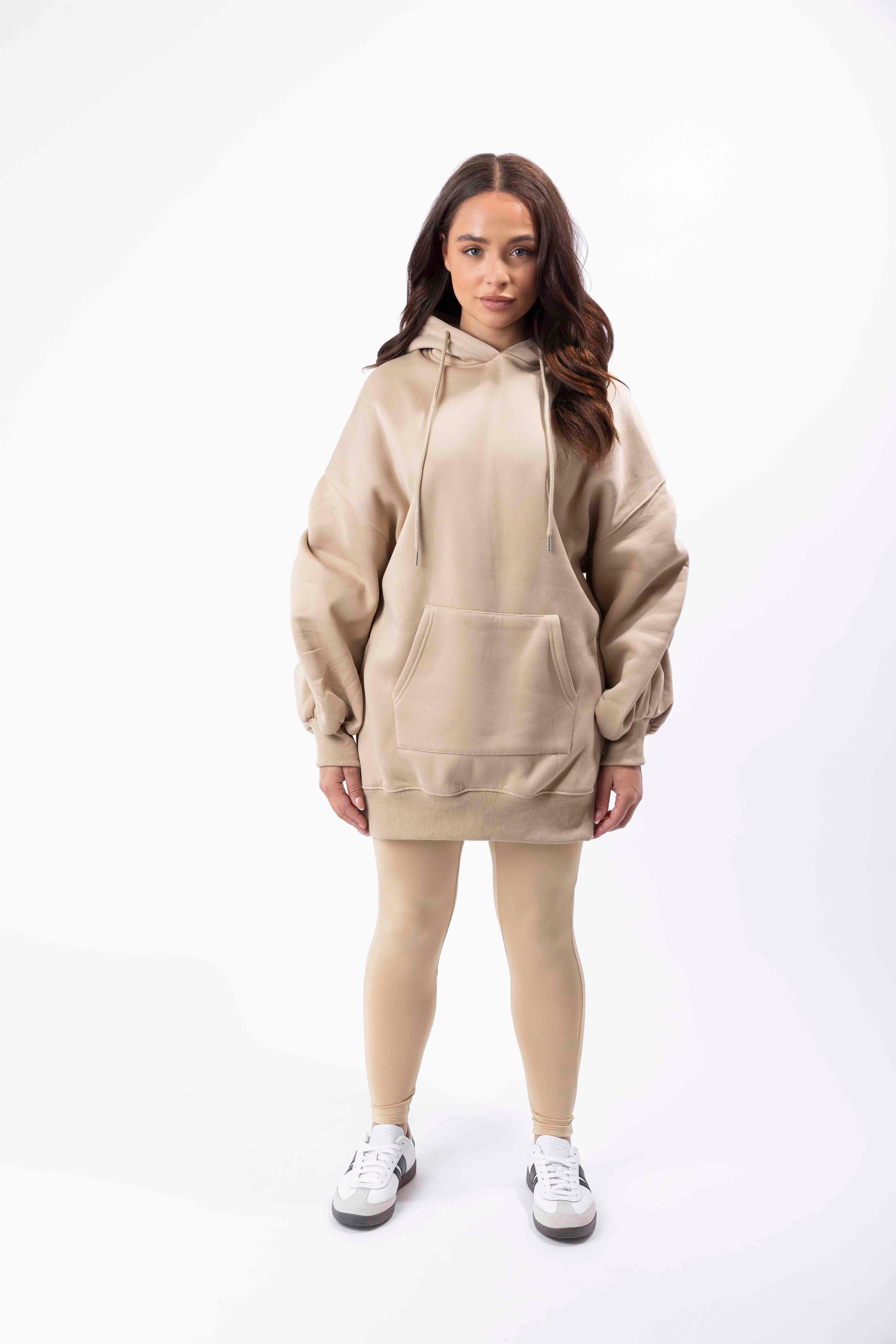 Fleeced Ruched Sleeve Longline Hoodie And Spandex Legging Loungewear Set