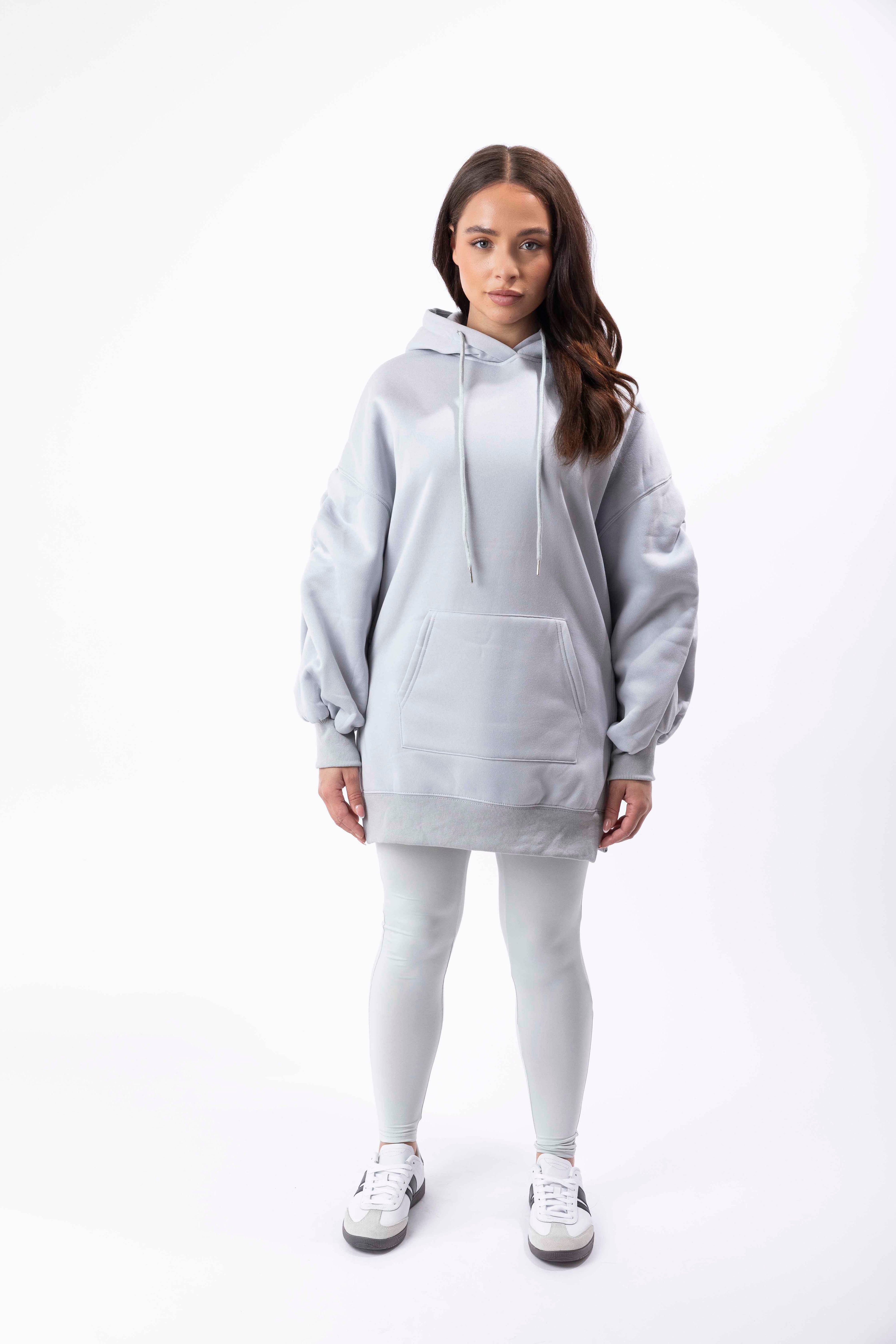 Fleeced Ruched Sleeve Longline Hoodie And Spandex Legging Loungewear Set