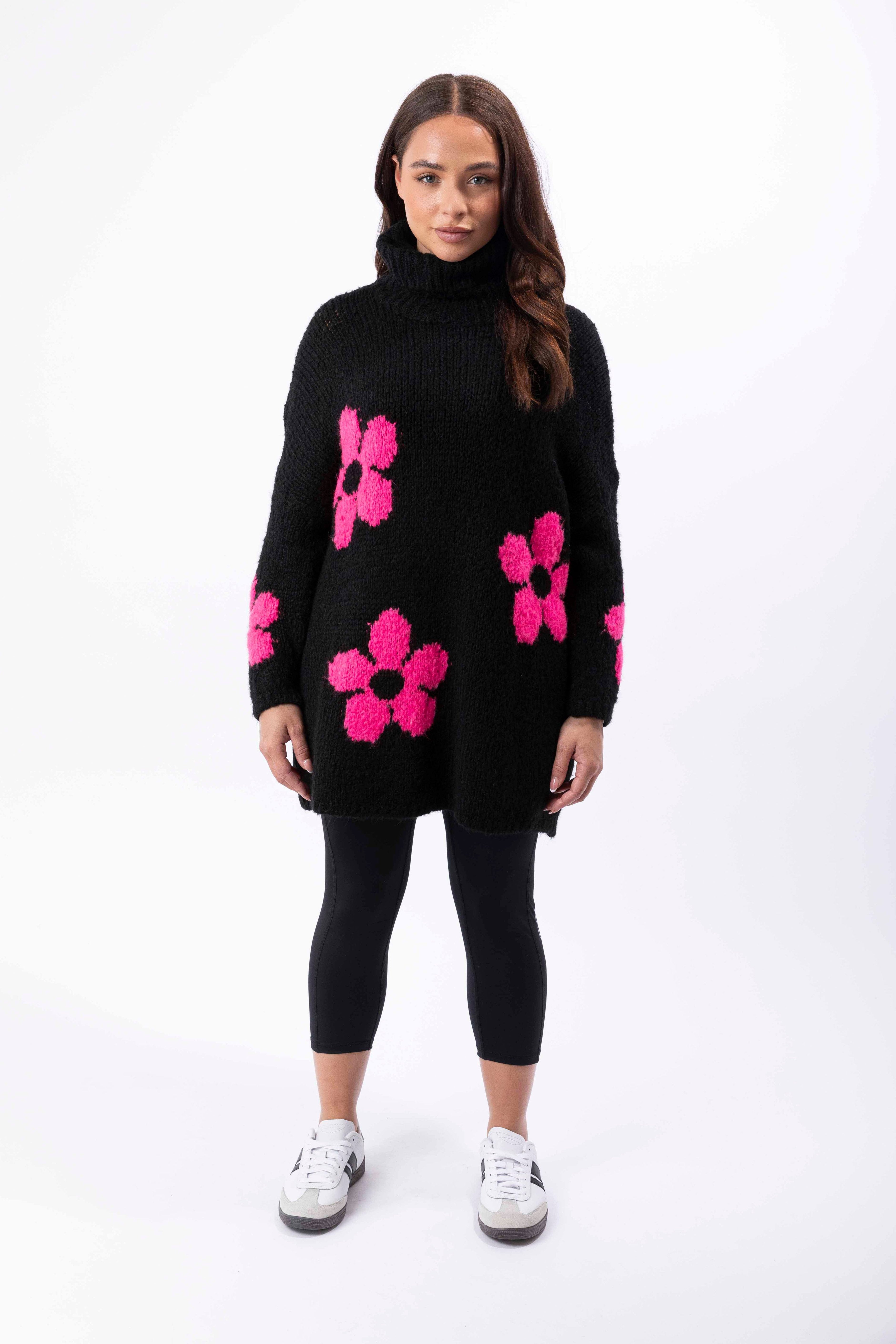 High Neck Super Soft Knit Floral Pattern Pullover