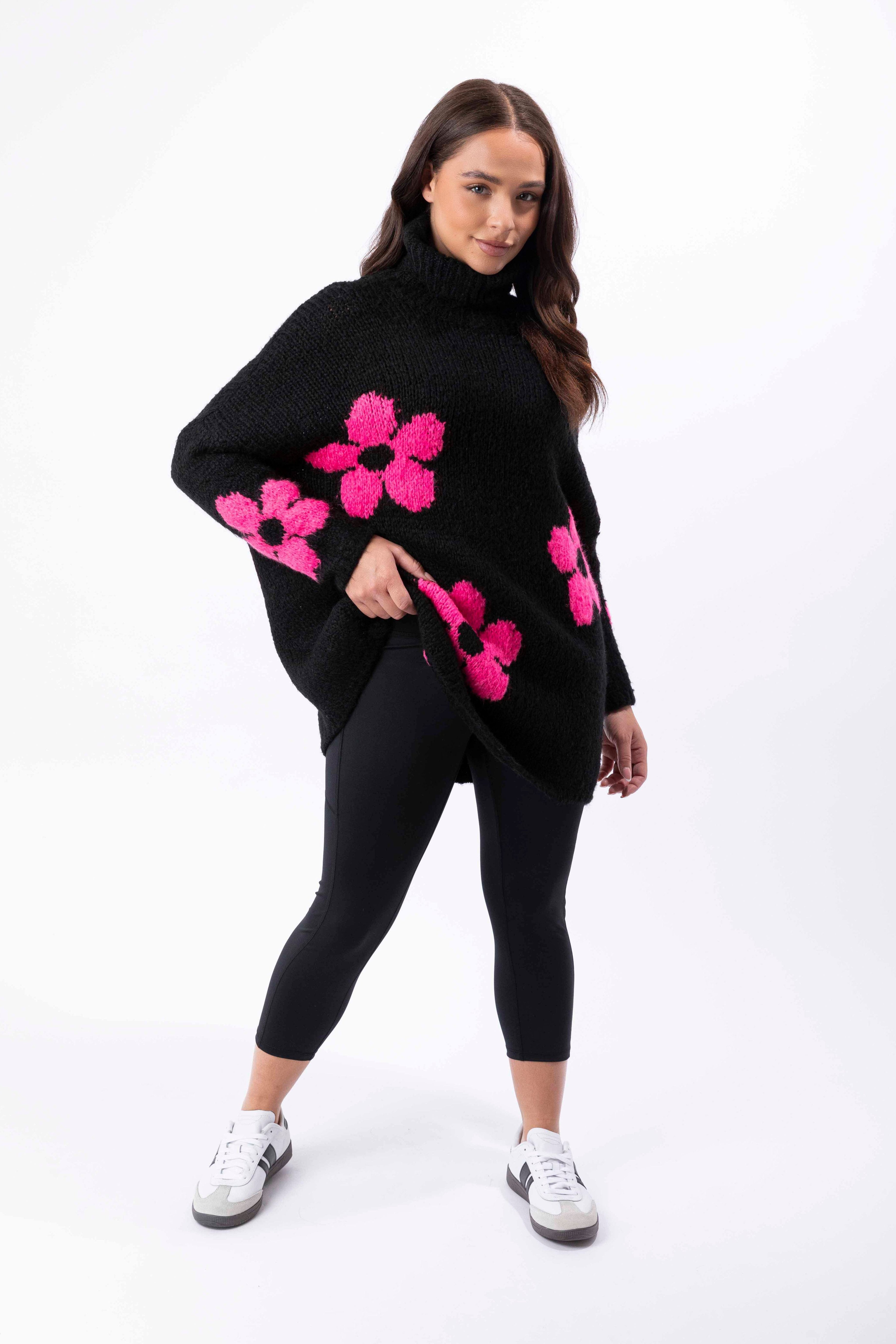 High Neck Super Soft Knit Floral Pattern Pullover