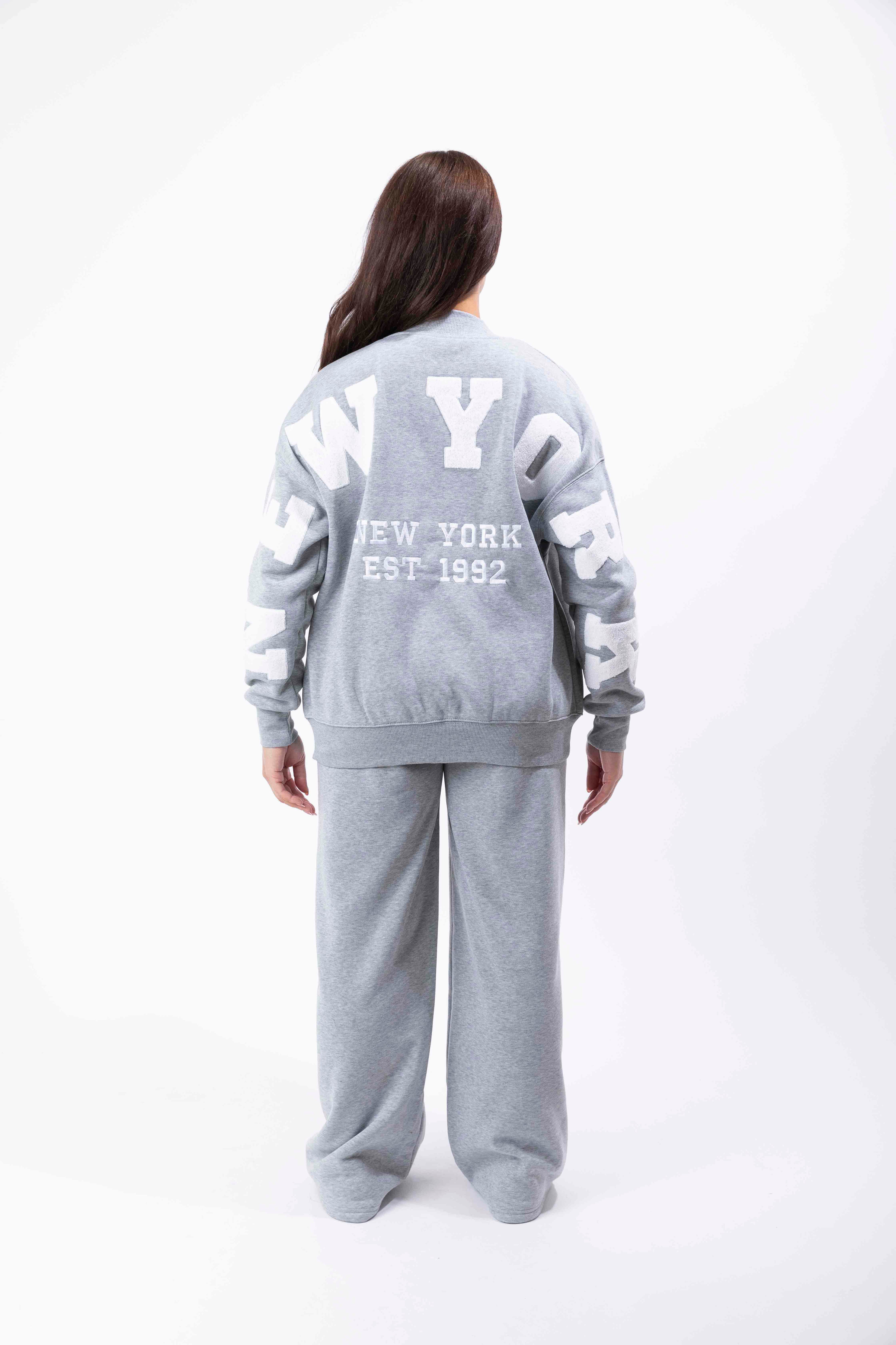 Embroidered Logo Fleeced Wide Leg Drawstring Joggers And Zip Long Hoodie