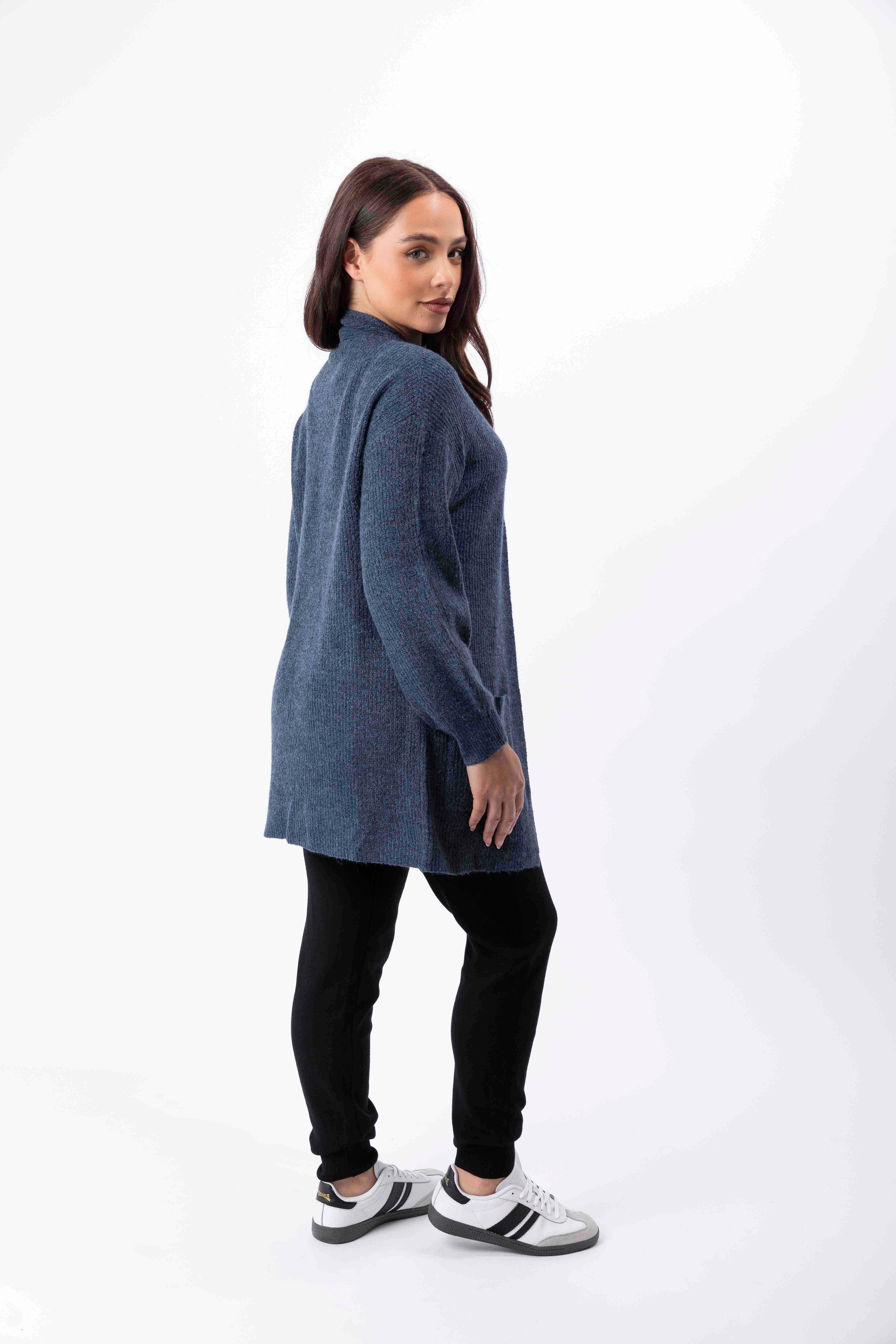 Open Front Chunky Knit Large Pocket Stretchy Longline Cardigan-SinglePrice