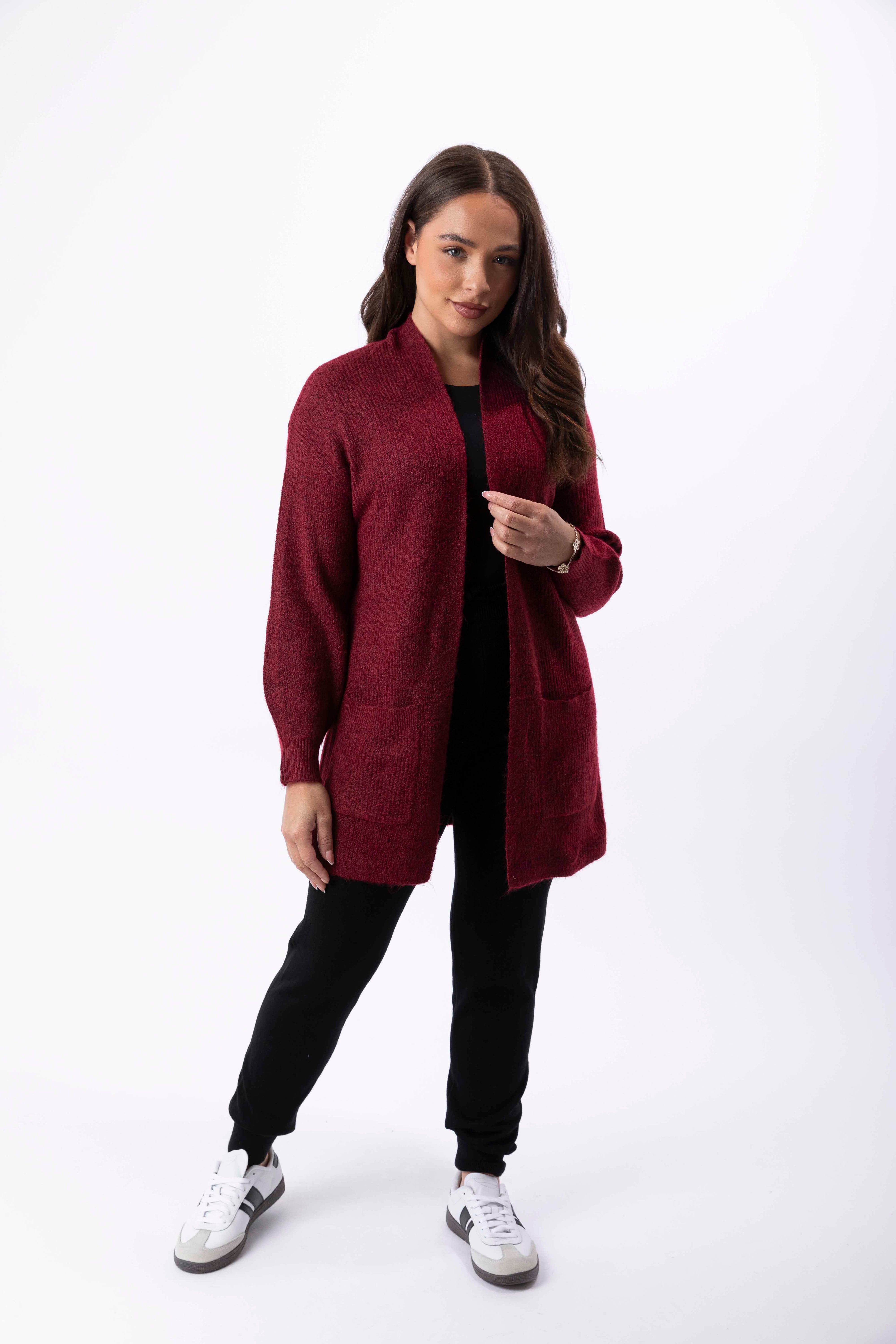 Open Front Chunky Knit Large Pocket Stretchy Longline Cardigan-SinglePrice