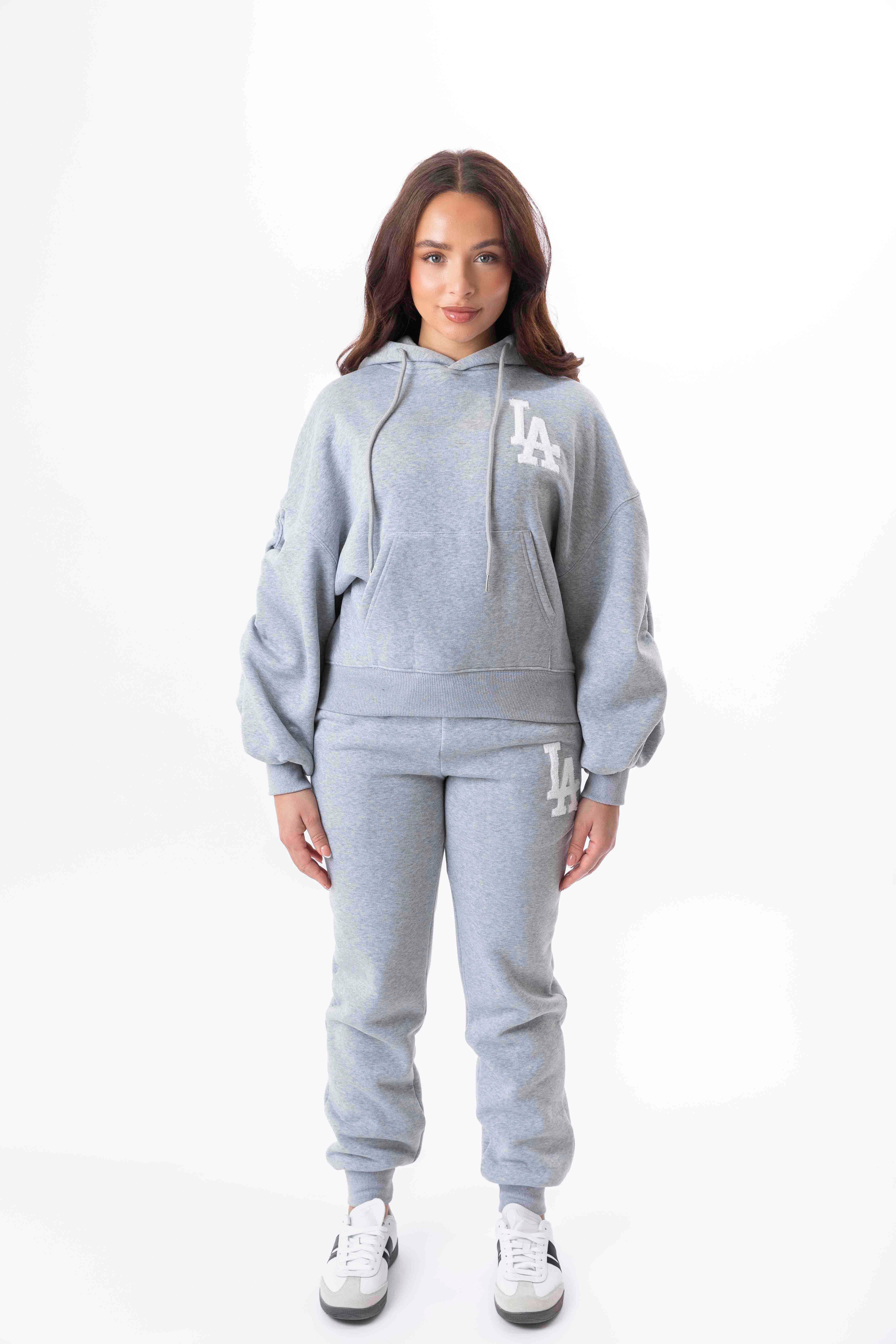 Embroidered Logo Hoodie And Joggers Fleeced Tracksuit Set