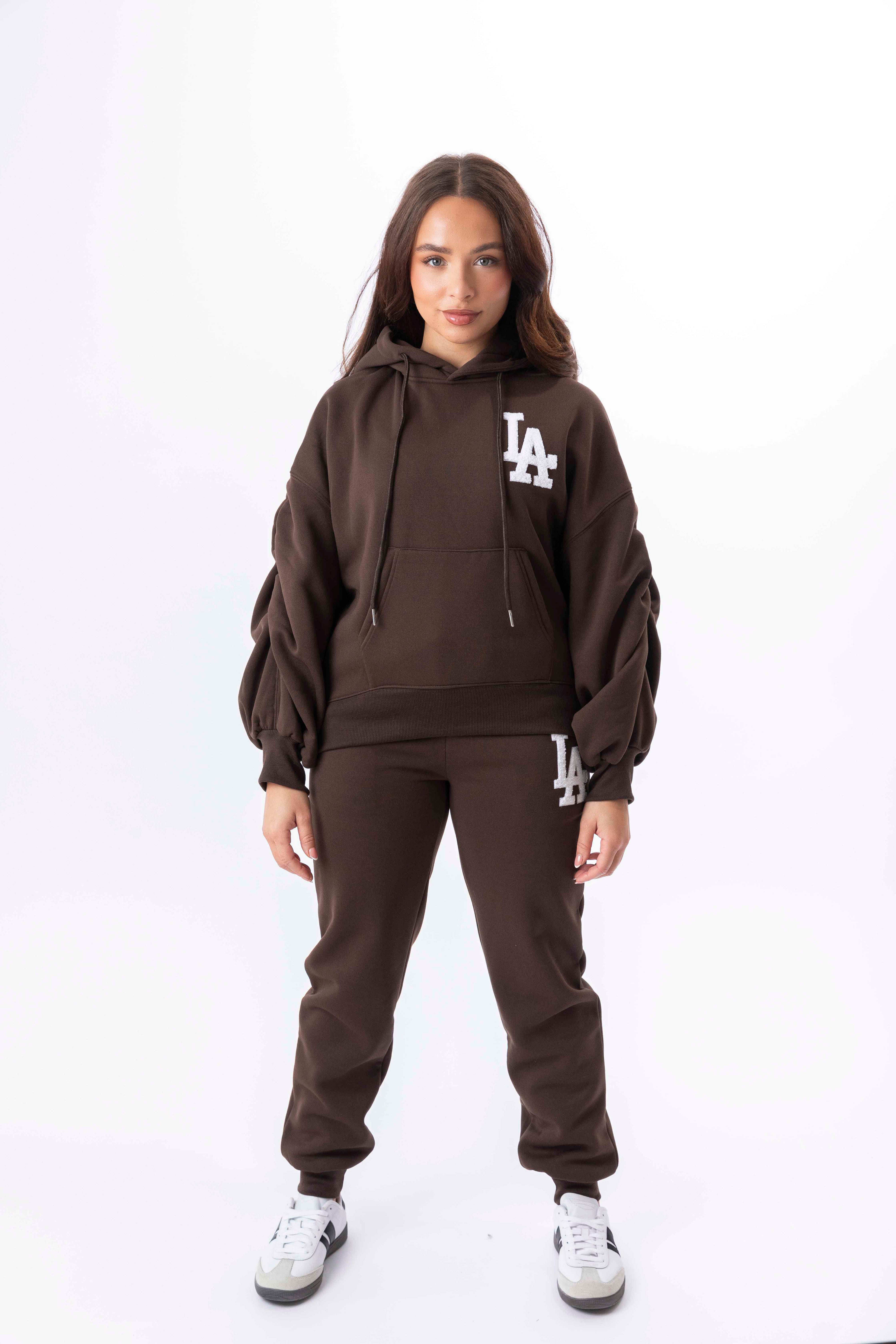 Embroidered Logo Hoodie And Joggers Fleeced Tracksuit Set