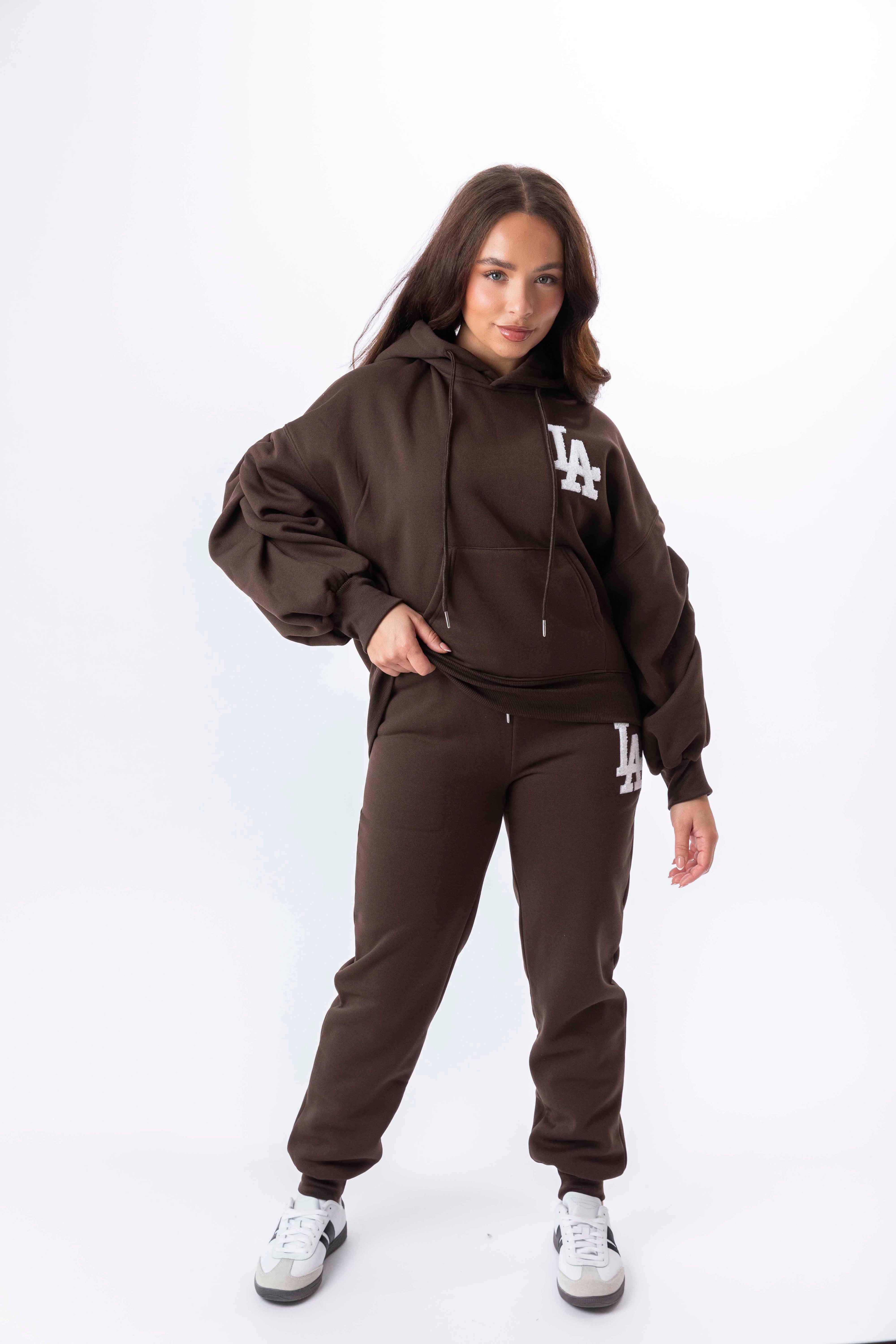 Embroidered Logo Hoodie And Joggers Fleeced Tracksuit Set