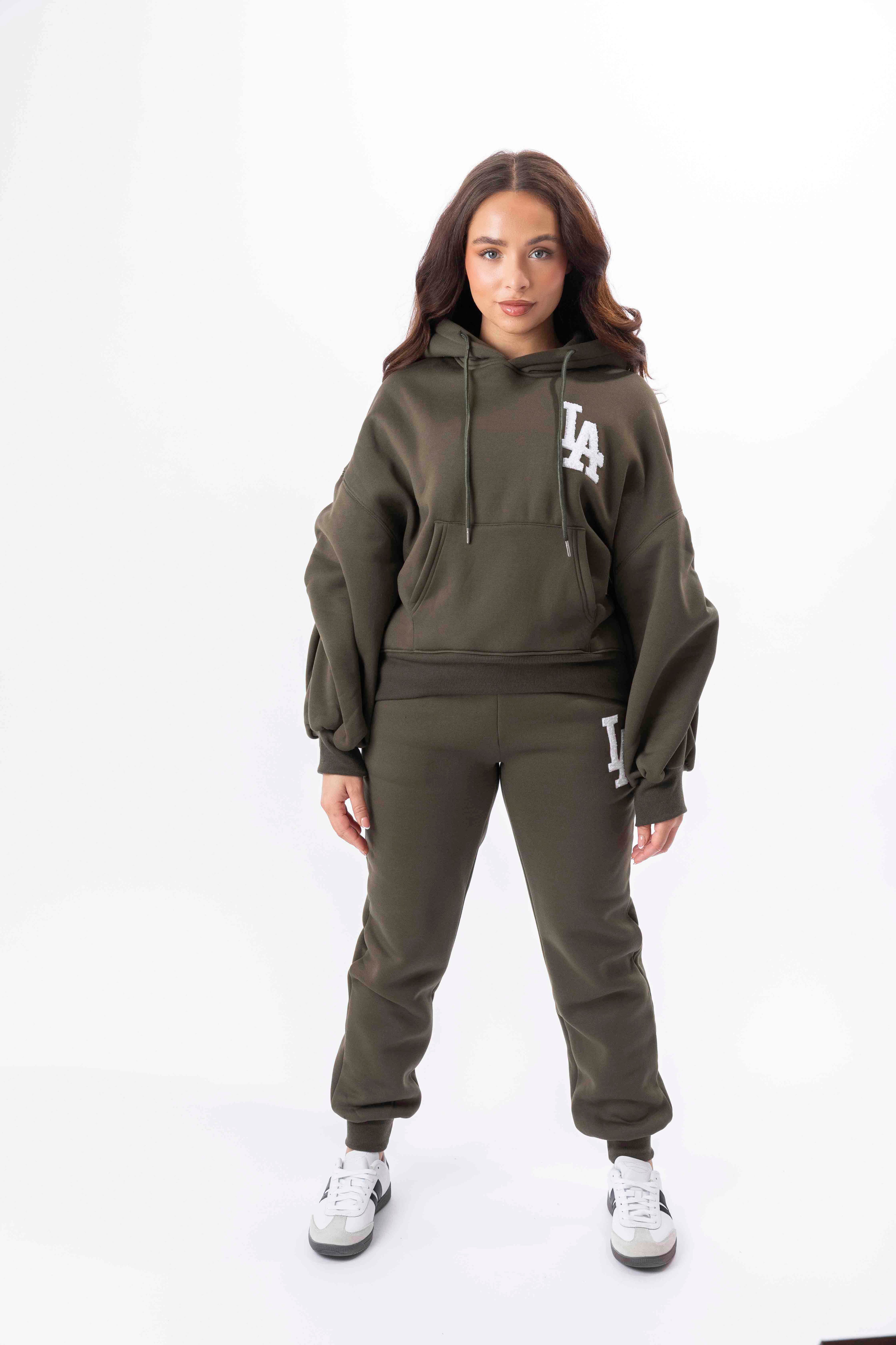 Embroidered Logo Hoodie And Joggers Fleeced Tracksuit Set