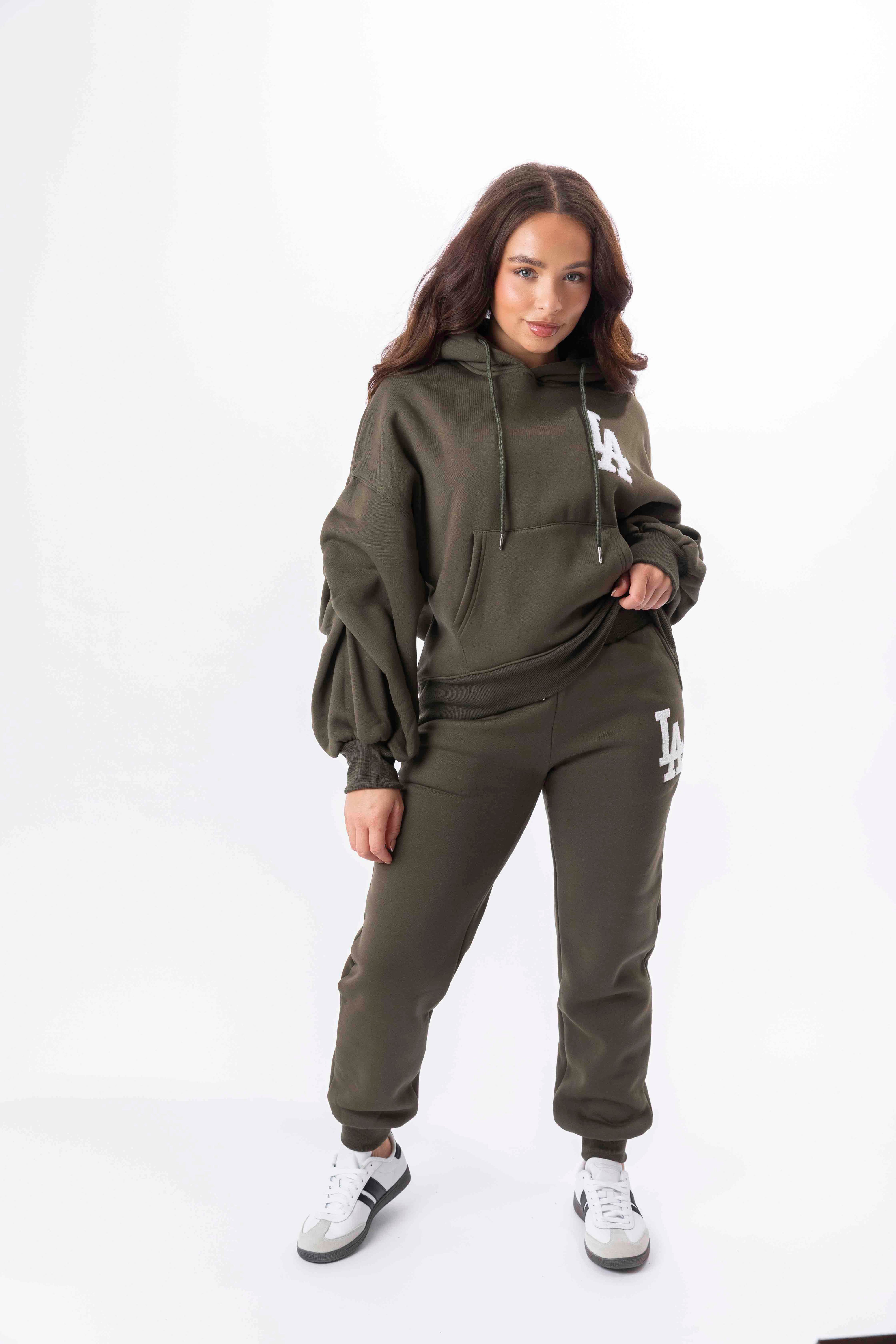 Embroidered Logo Hoodie And Joggers Fleeced Tracksuit Set