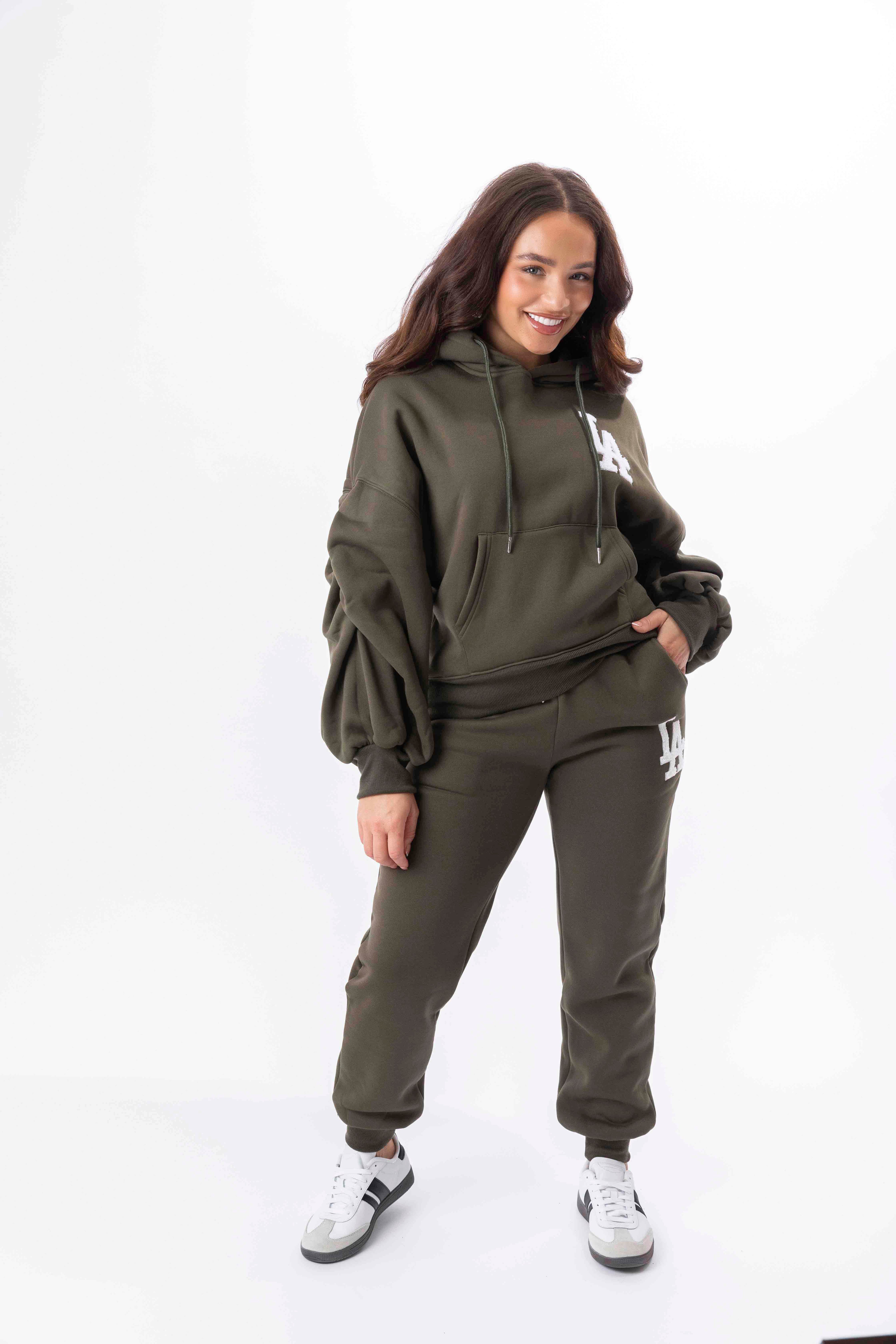 Embroidered Logo Hoodie And Joggers Fleeced Tracksuit Set