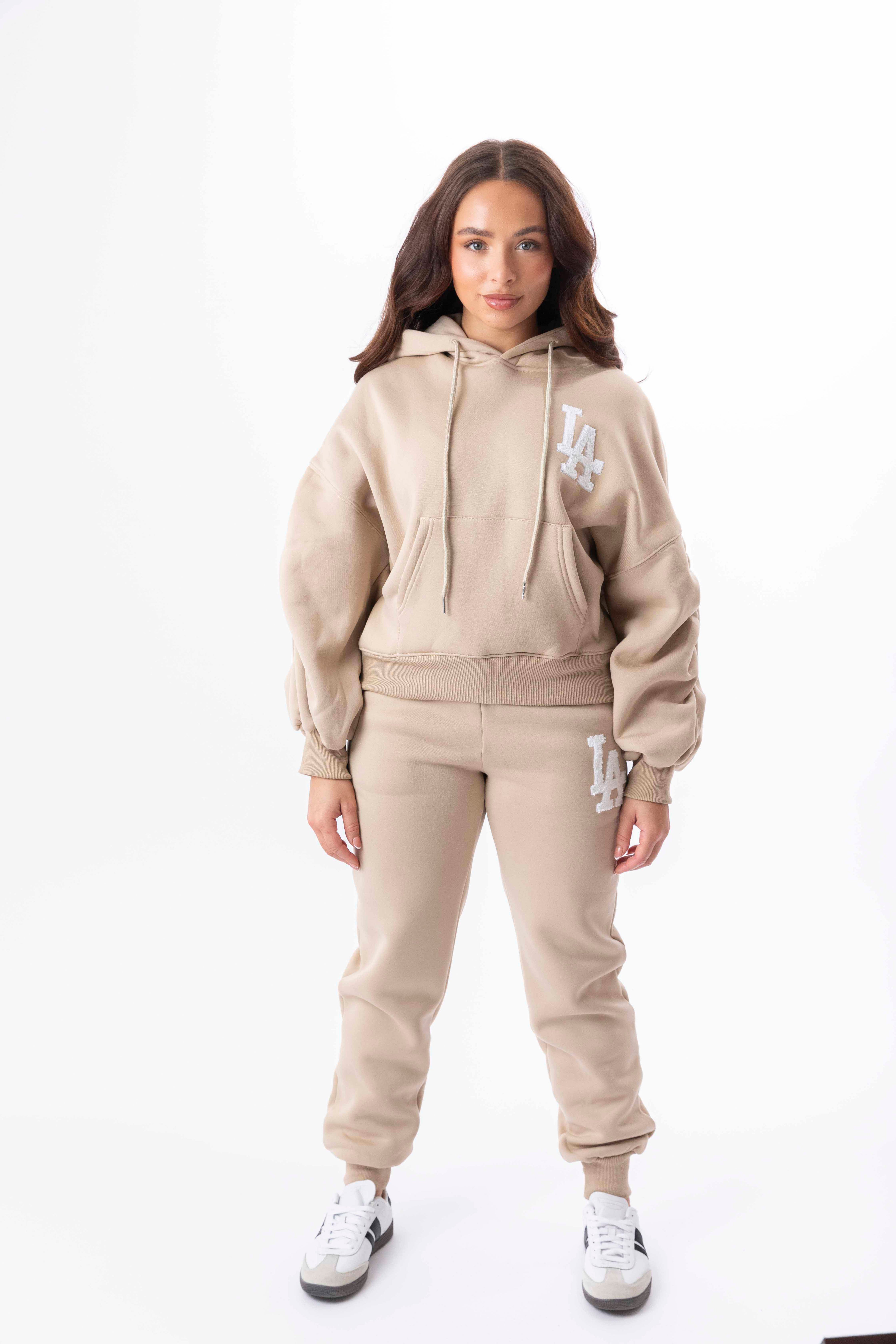 Embroidered Logo Hoodie And Joggers Fleeced Tracksuit Set