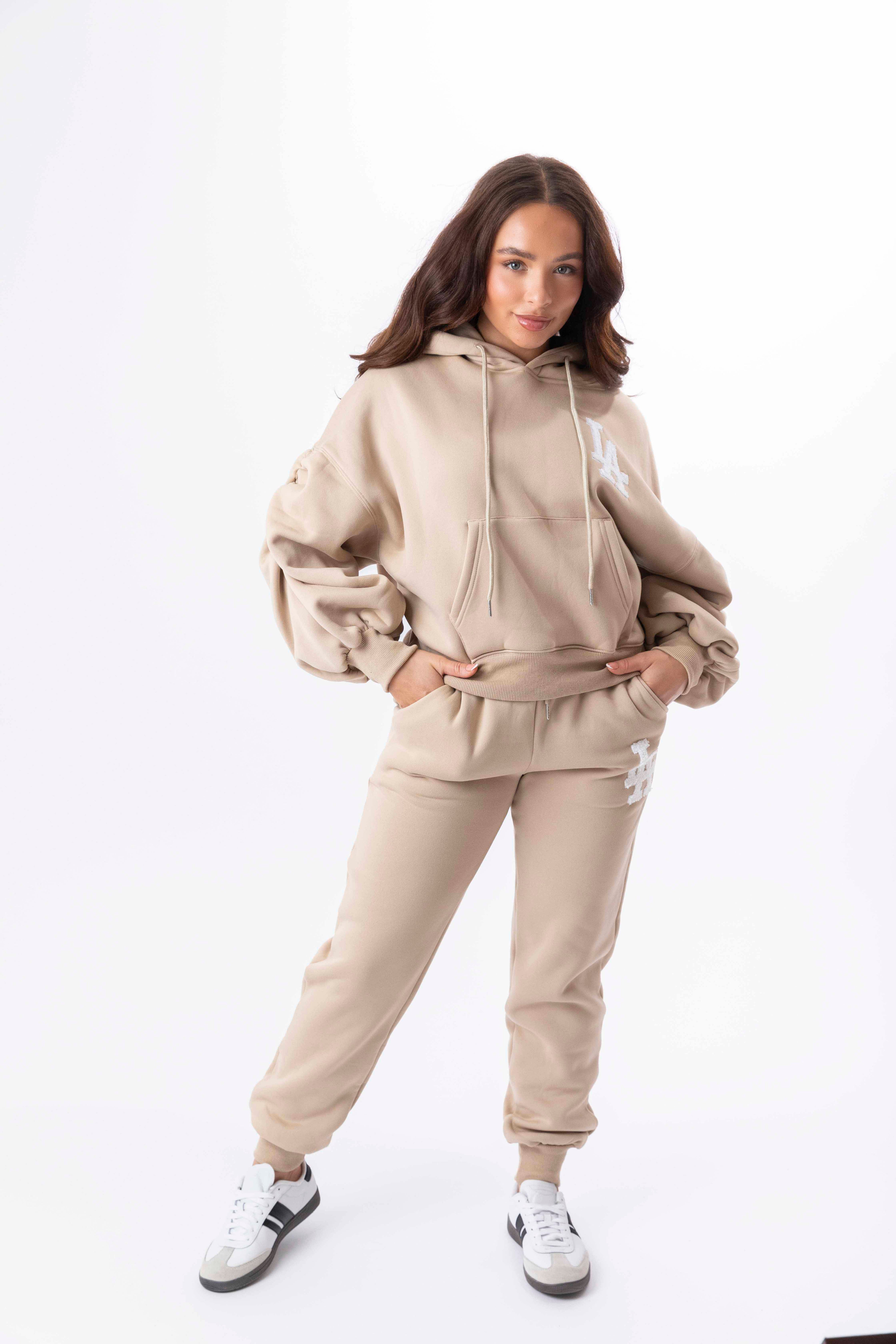 Embroidered Logo Hoodie And Joggers Fleeced Tracksuit Set