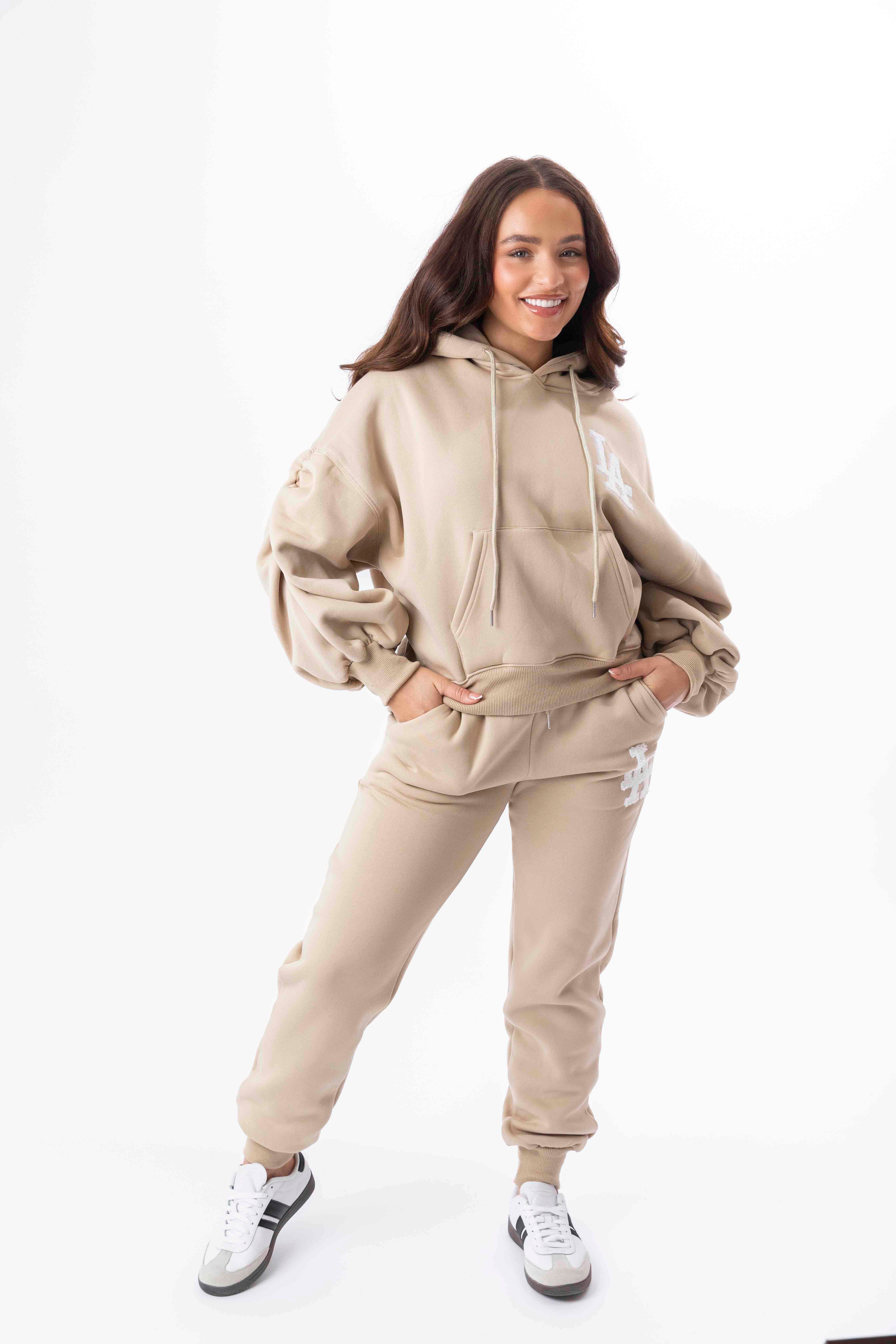 Embroidered Logo Hoodie And Joggers Fleeced Tracksuit Set