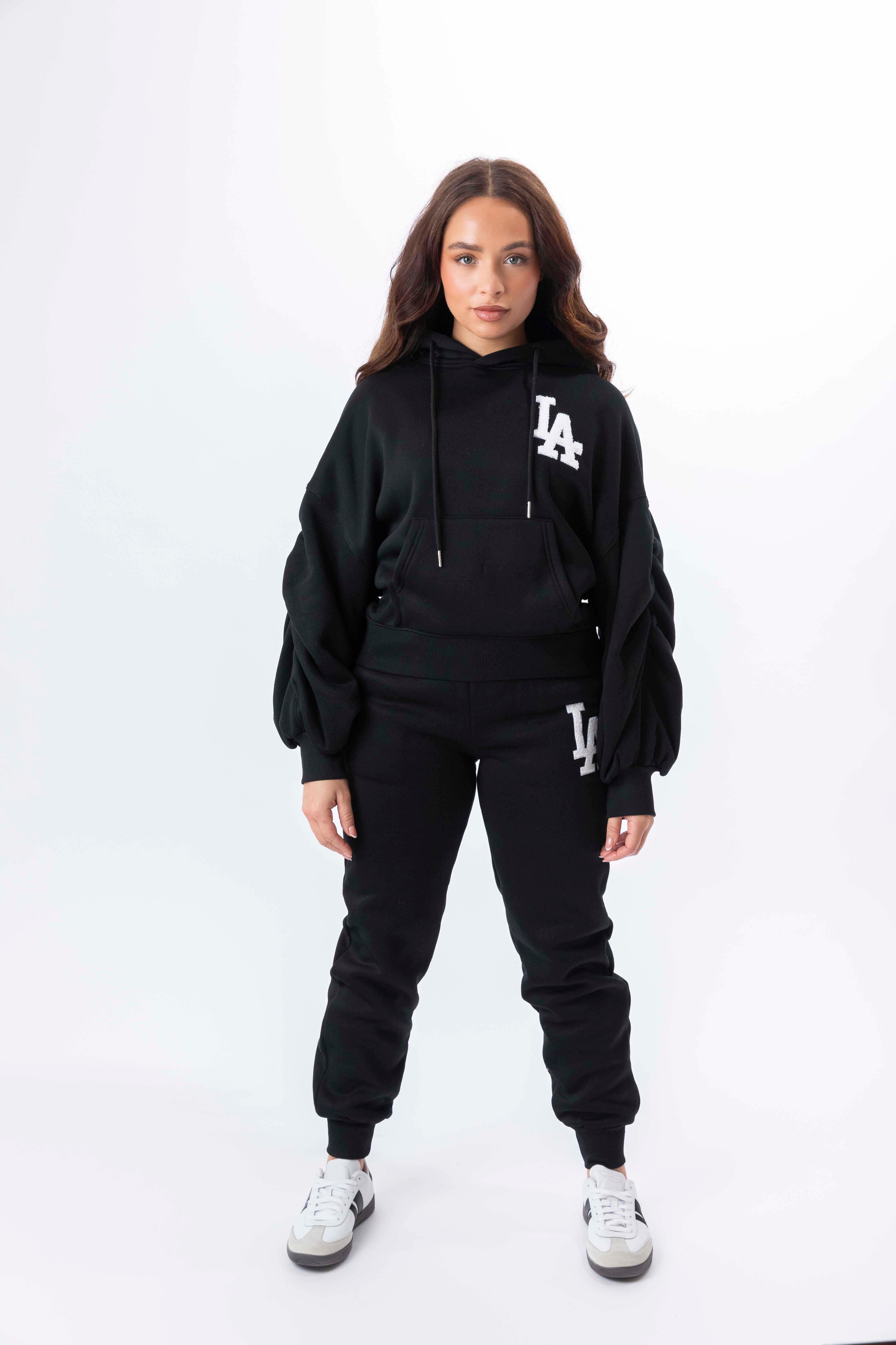 Embroidered Logo Hoodie And Joggers Fleeced Tracksuit Set