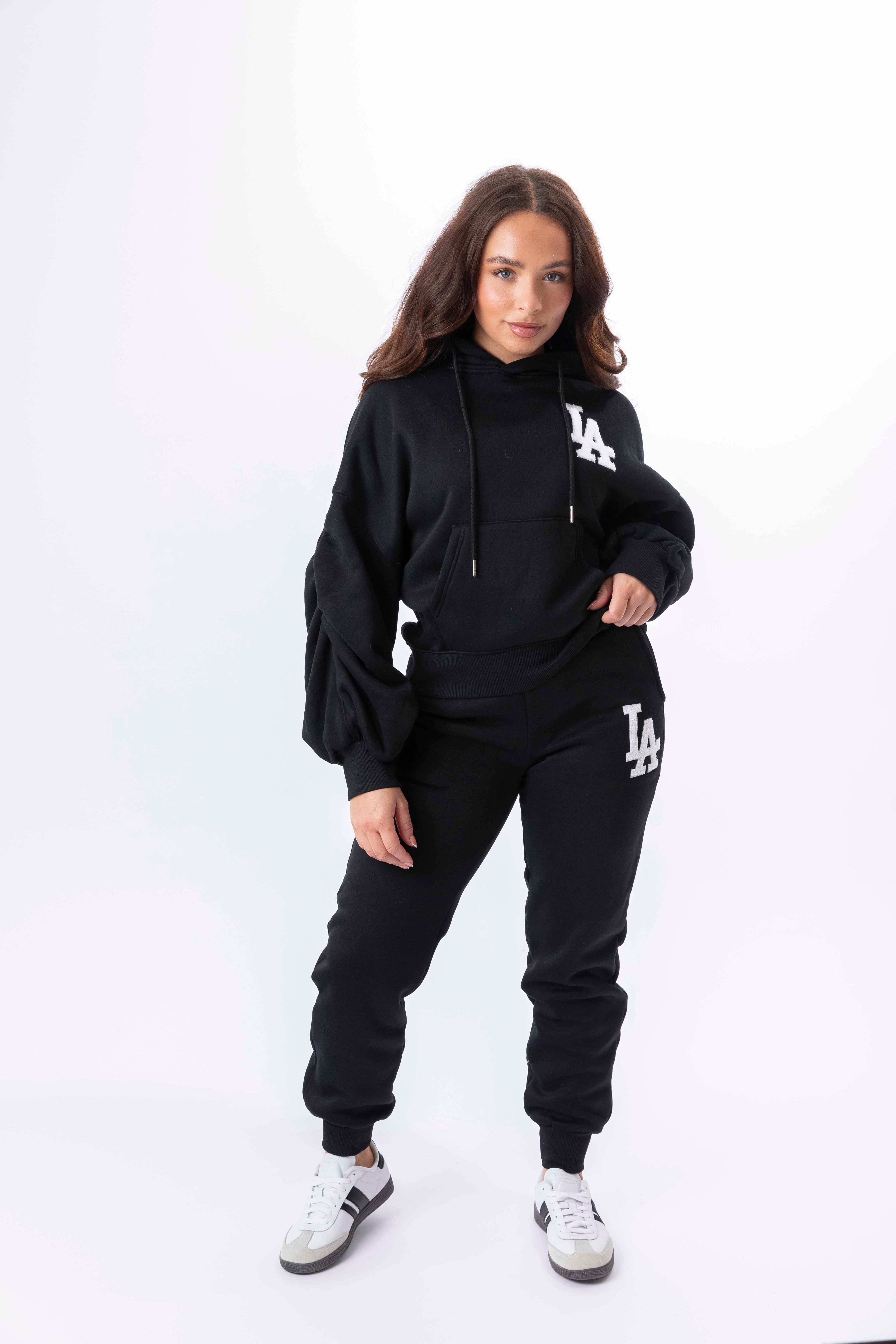 Embroidered Logo Hoodie And Joggers Fleeced Tracksuit Set