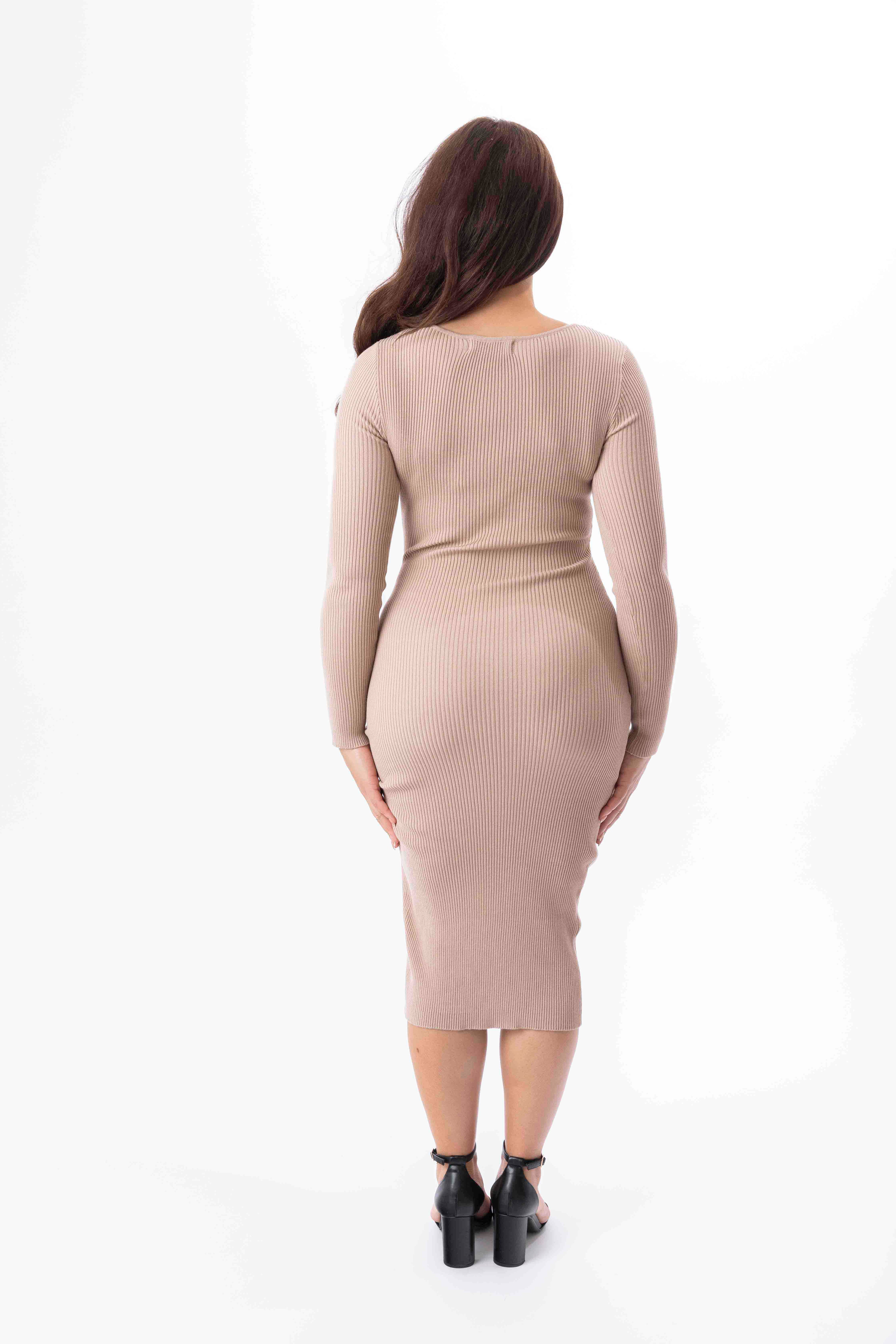 Ribbed Knit Viscose Blend Side Lace Bodycon Dress